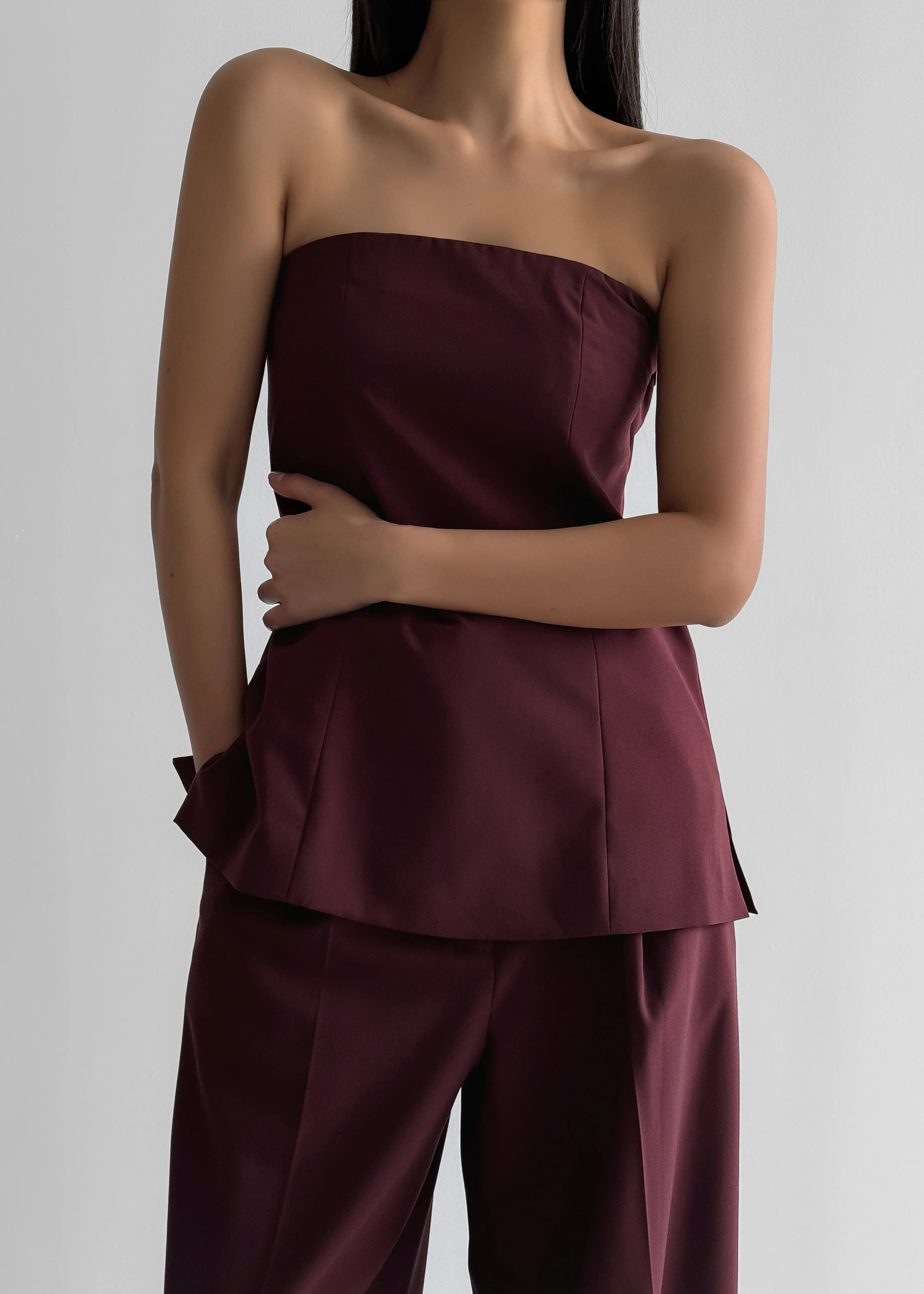 Abbie Strapless Top - Burgundy - Image 9