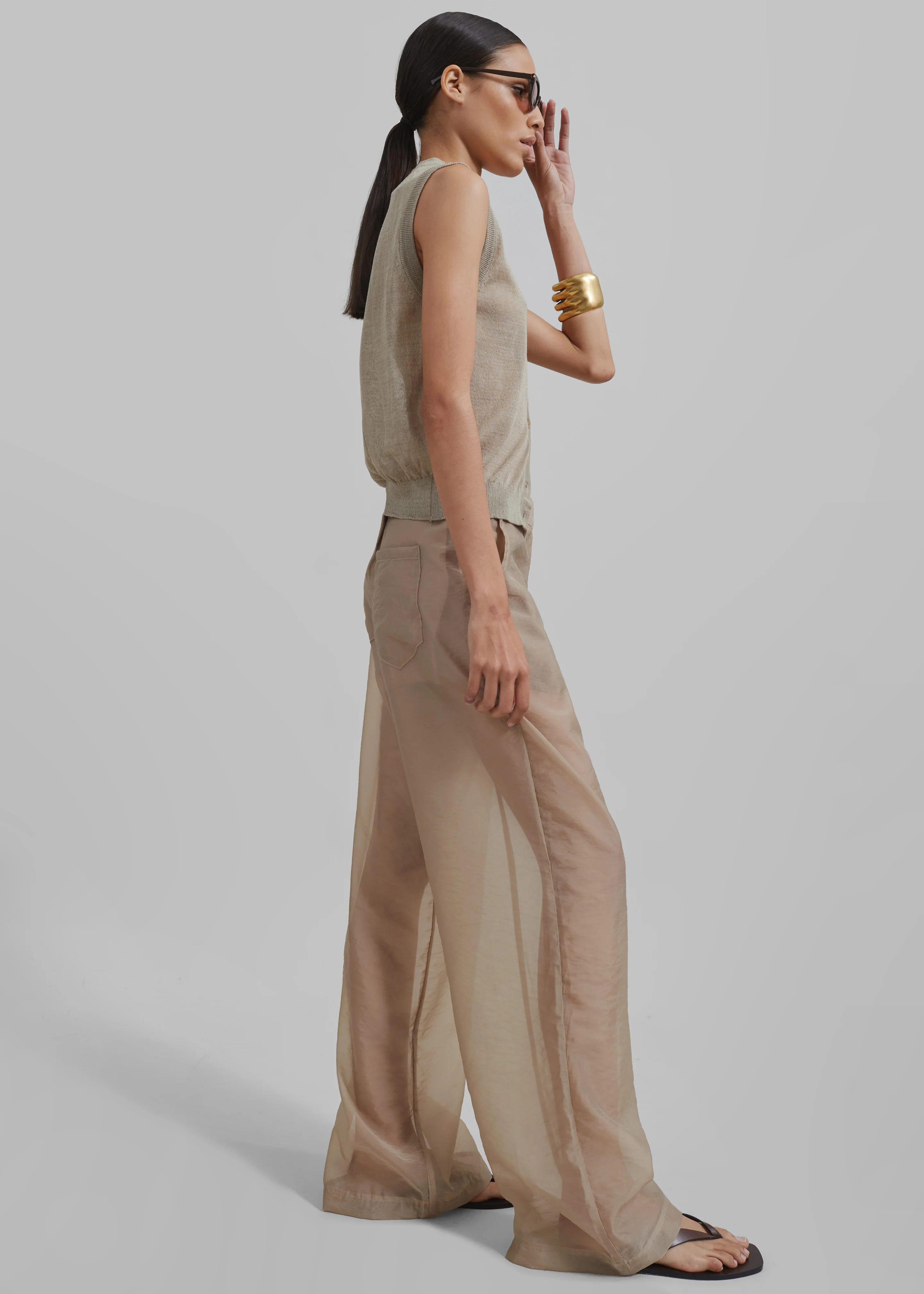 Abra Sheer Trousers - Beige - Image 11