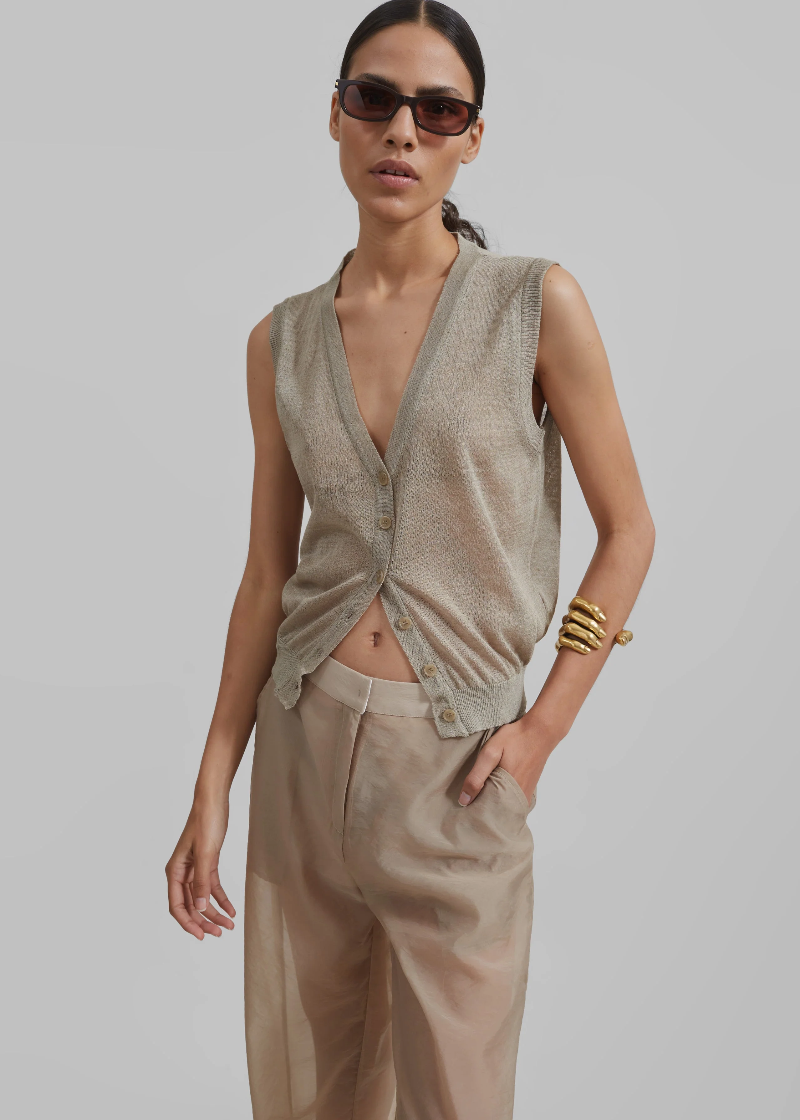 Abra Sheer Trousers - Beige - Image 12