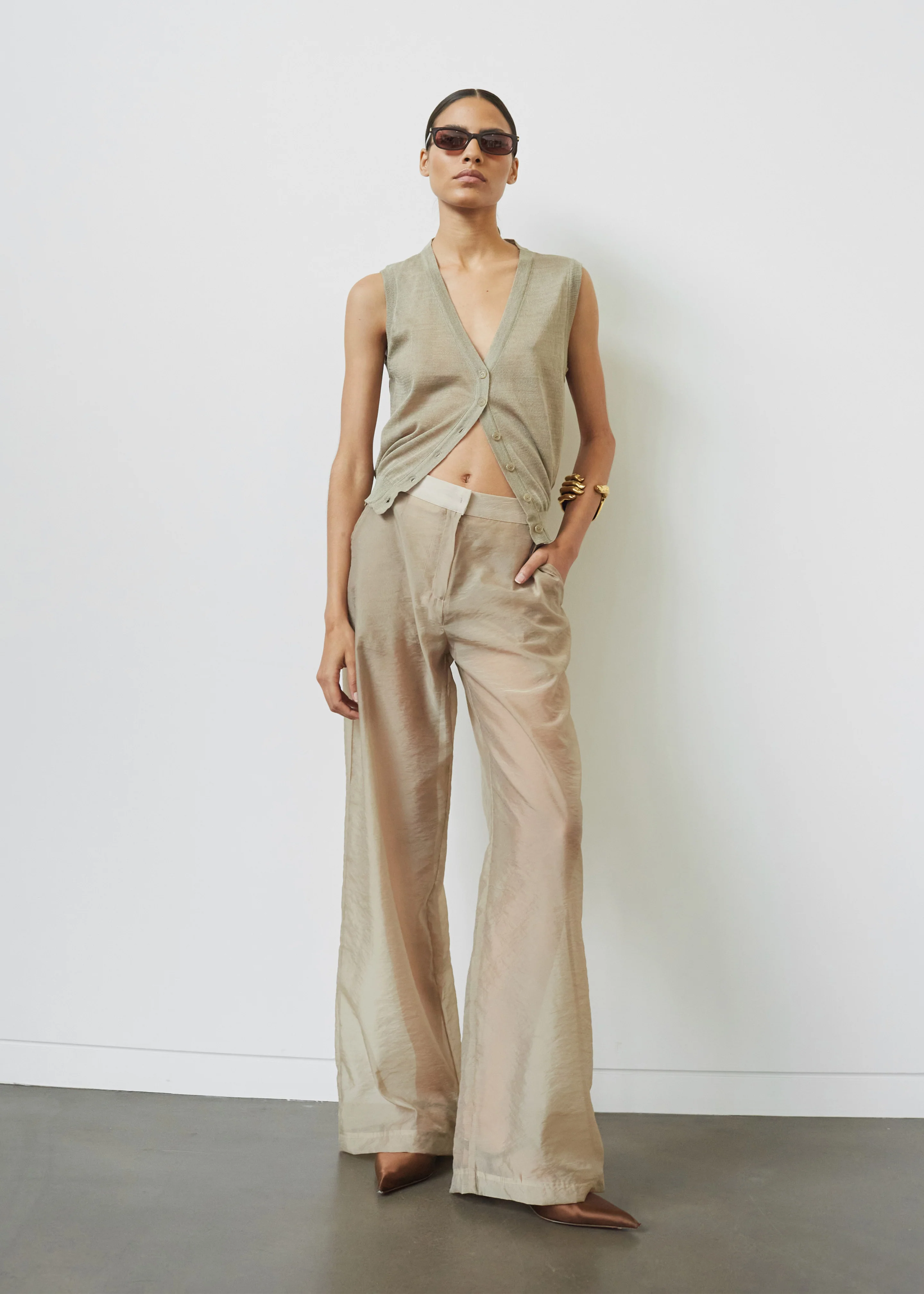 Abra Sheer Trousers - Beige - Image 13