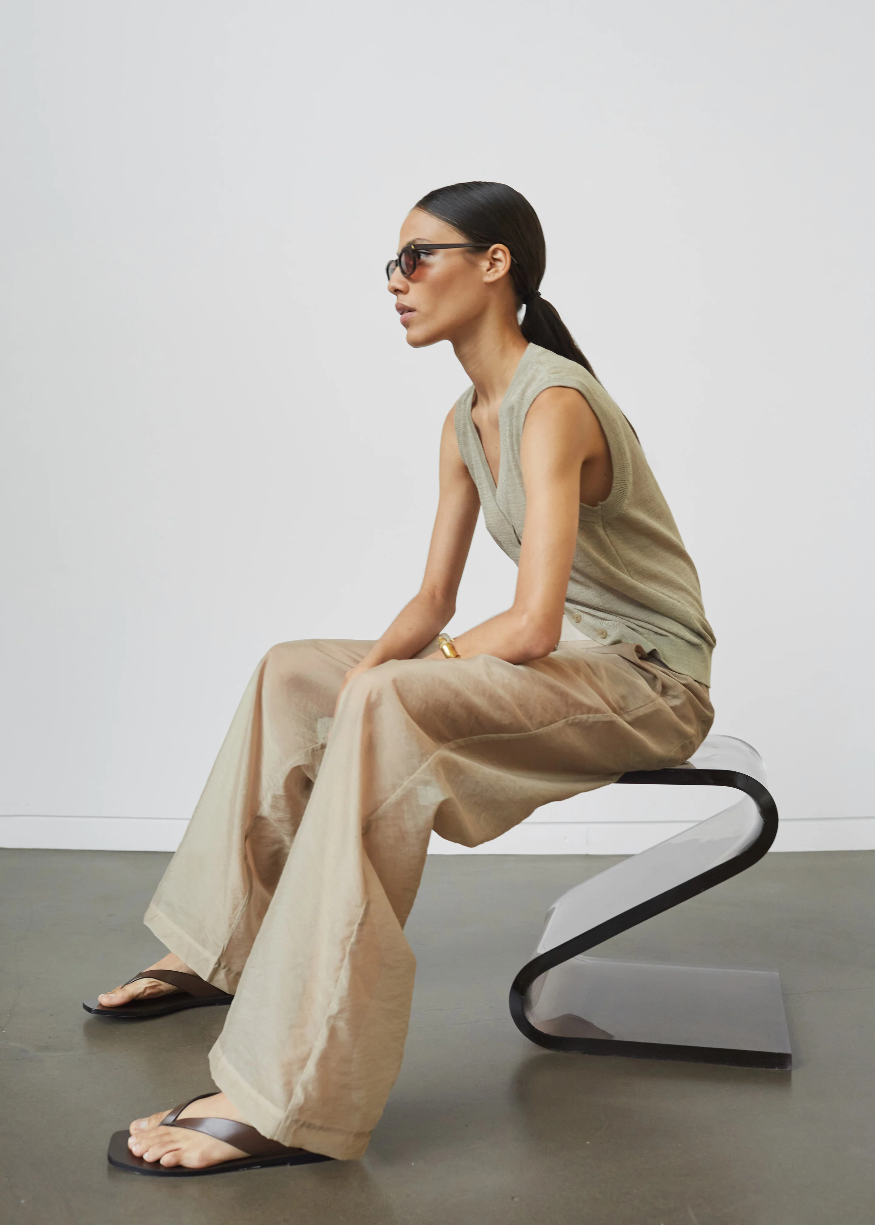 Abra Sheer Trousers - Beige - Image 2