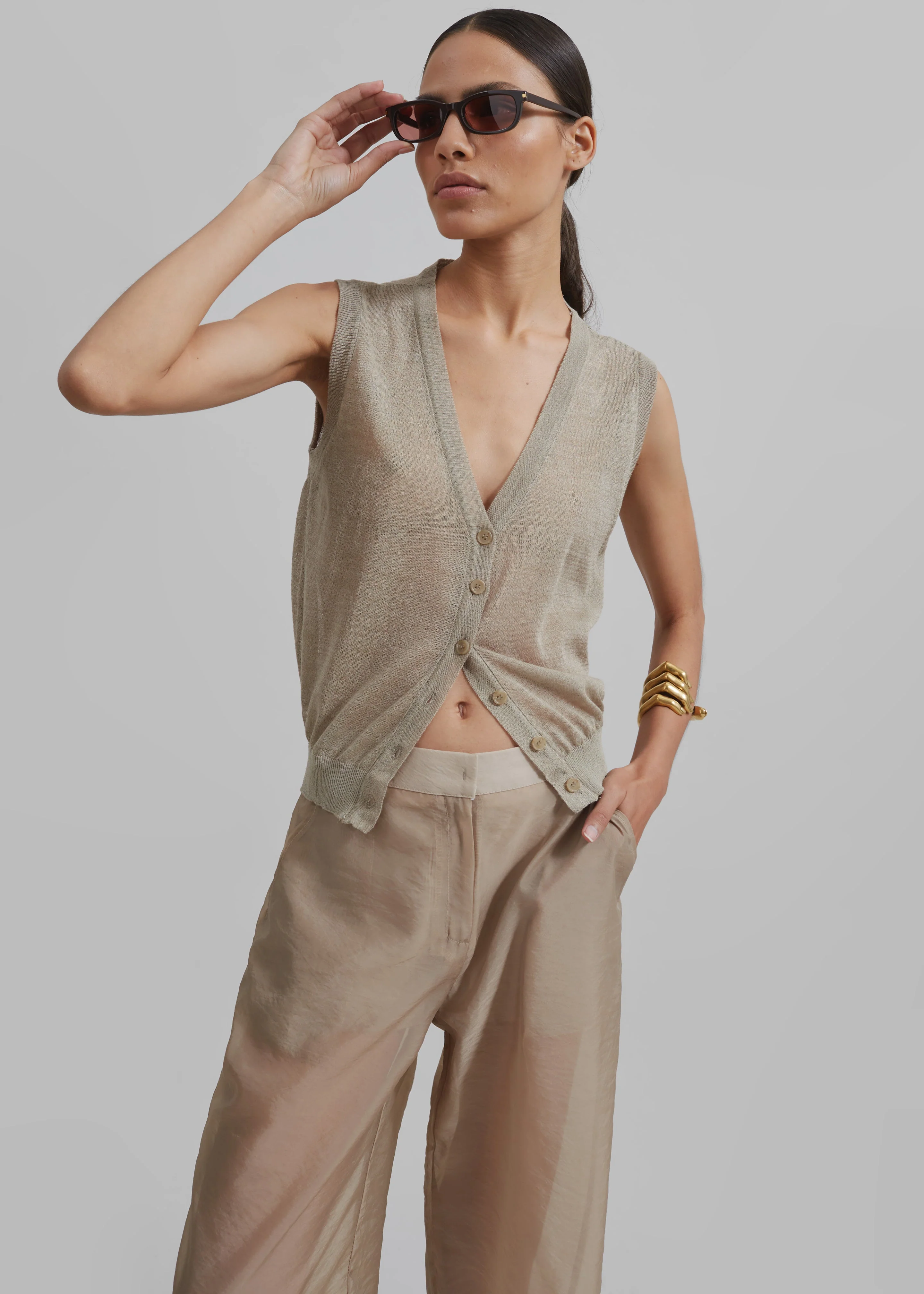 Abra Sheer Trousers - Beige - Image 5