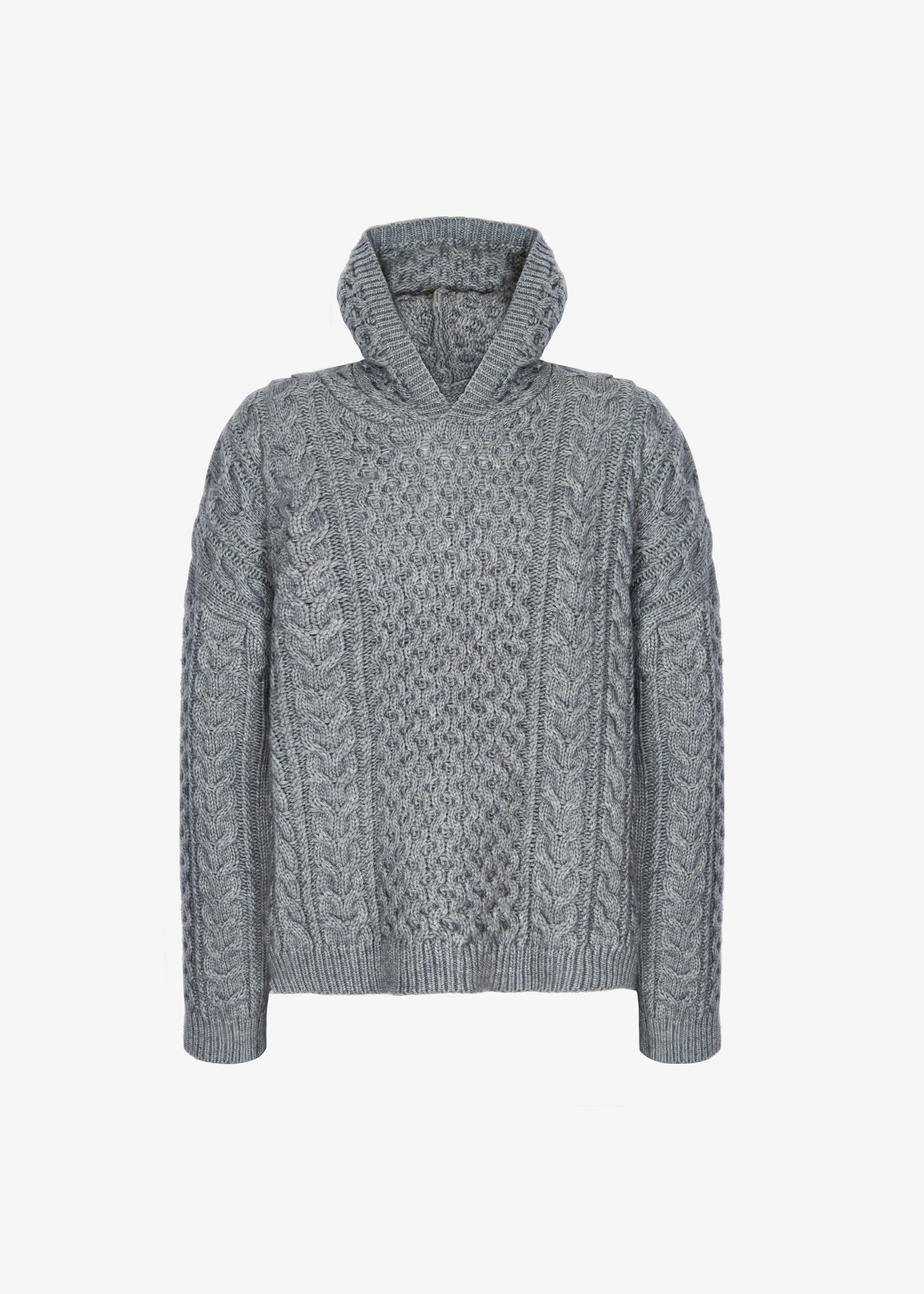 Adare Braided Knit Hoodie - Grey - Image 11