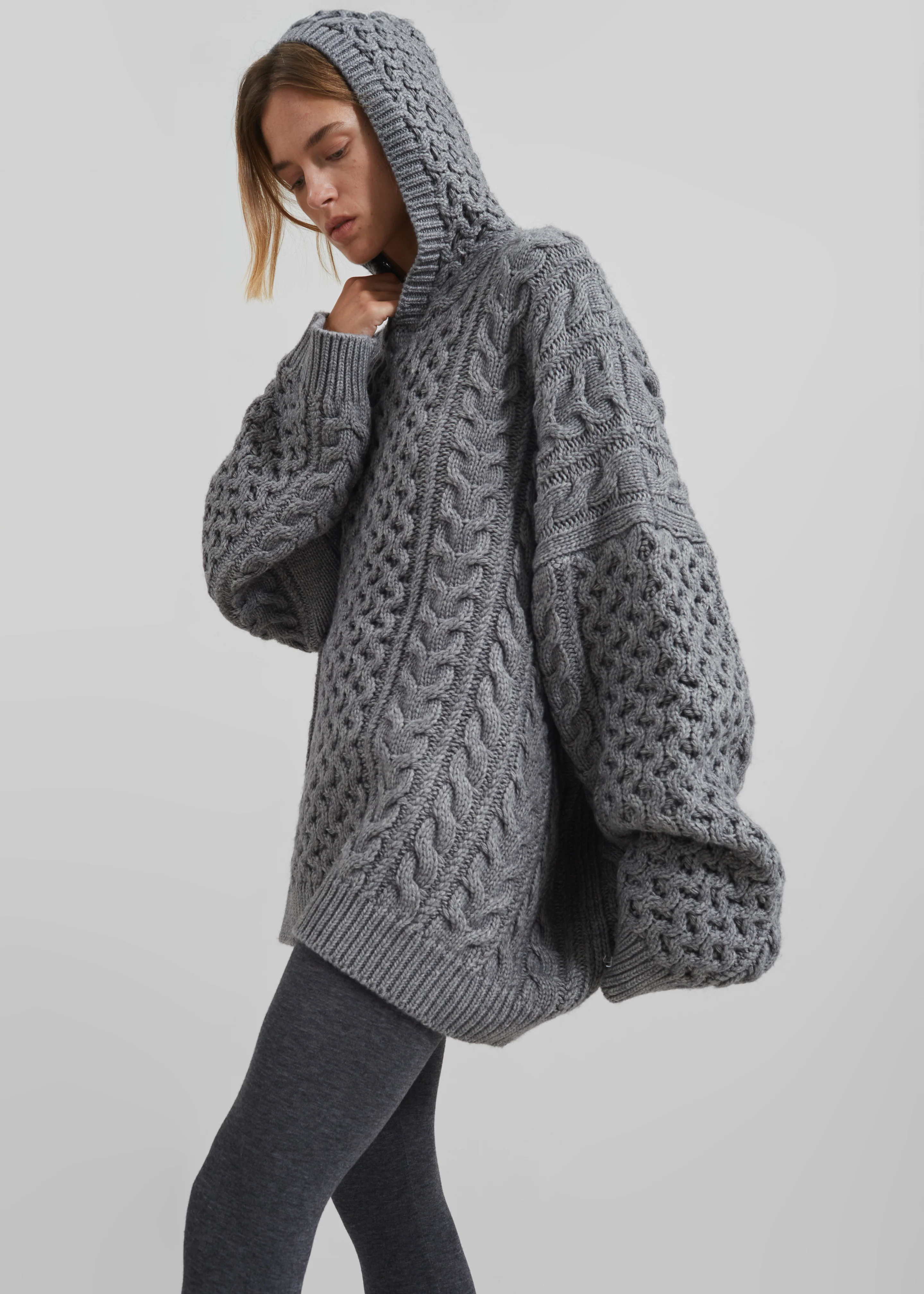 Adare Braided Knit Hoodie - Grey - Image 3