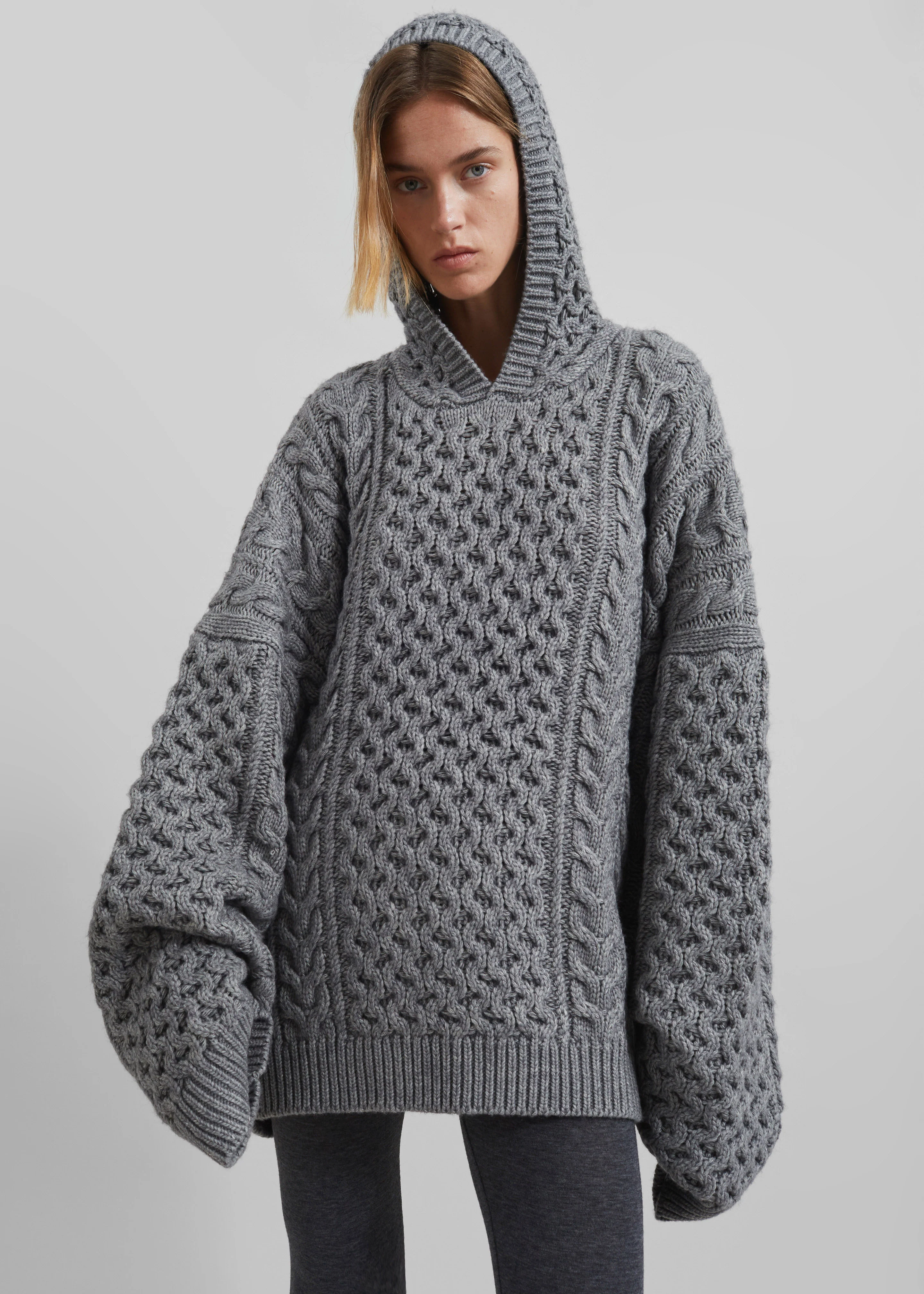 Adare Braided Knit Hoodie - Grey - Image 5
