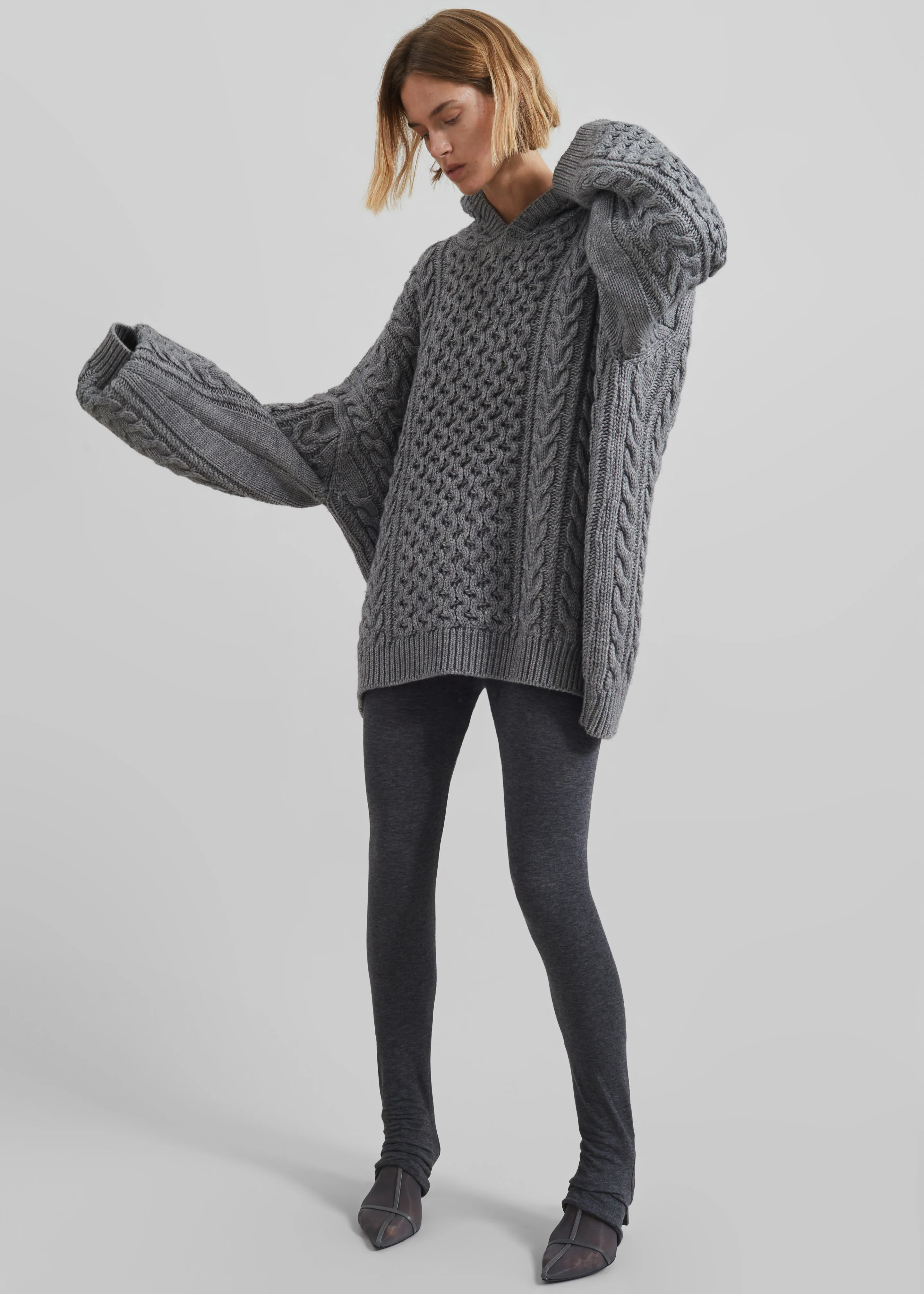 Adare Braided Knit Hoodie - Grey - Image 6