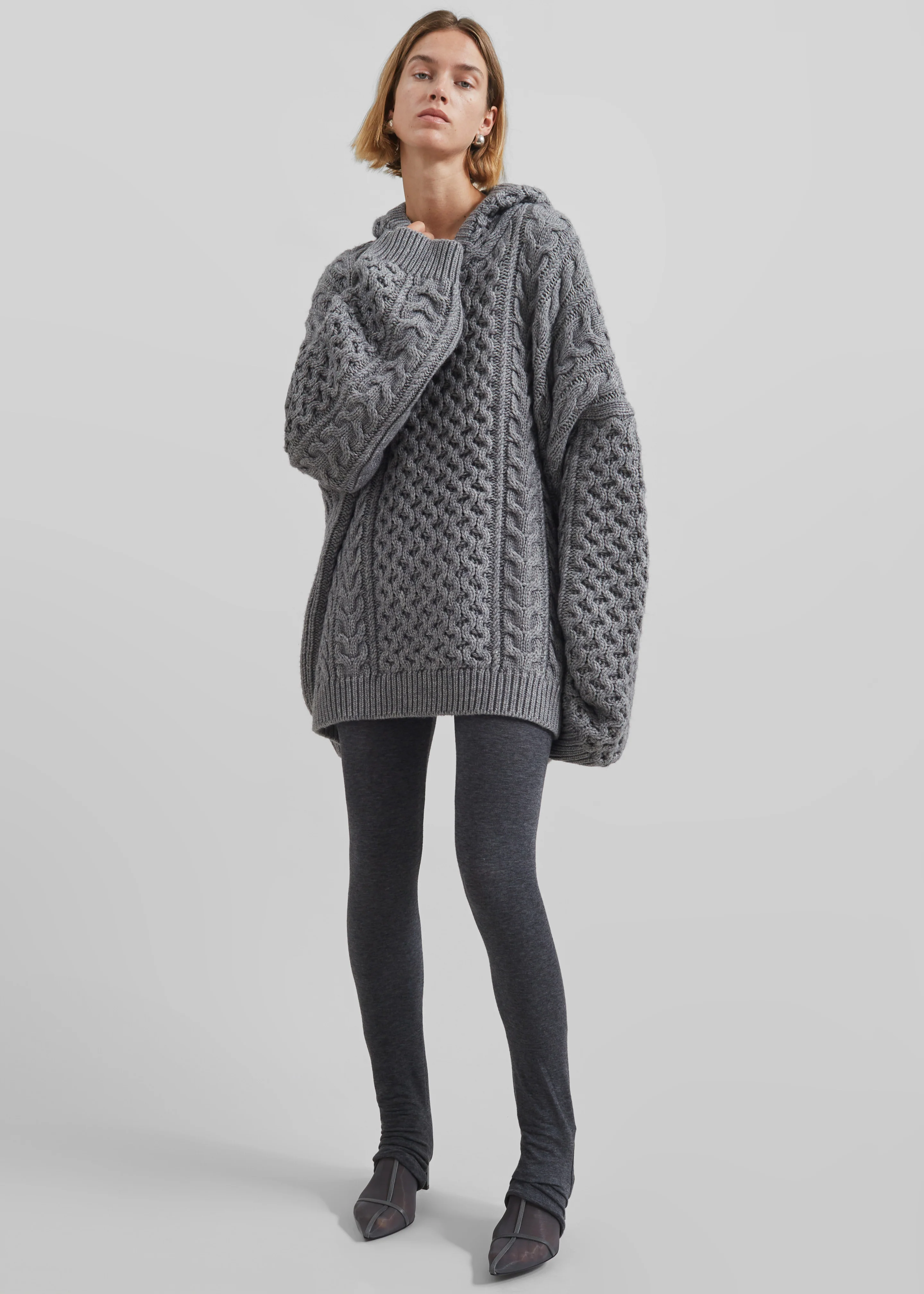 Adare Braided Knit Hoodie - Grey - Image 8