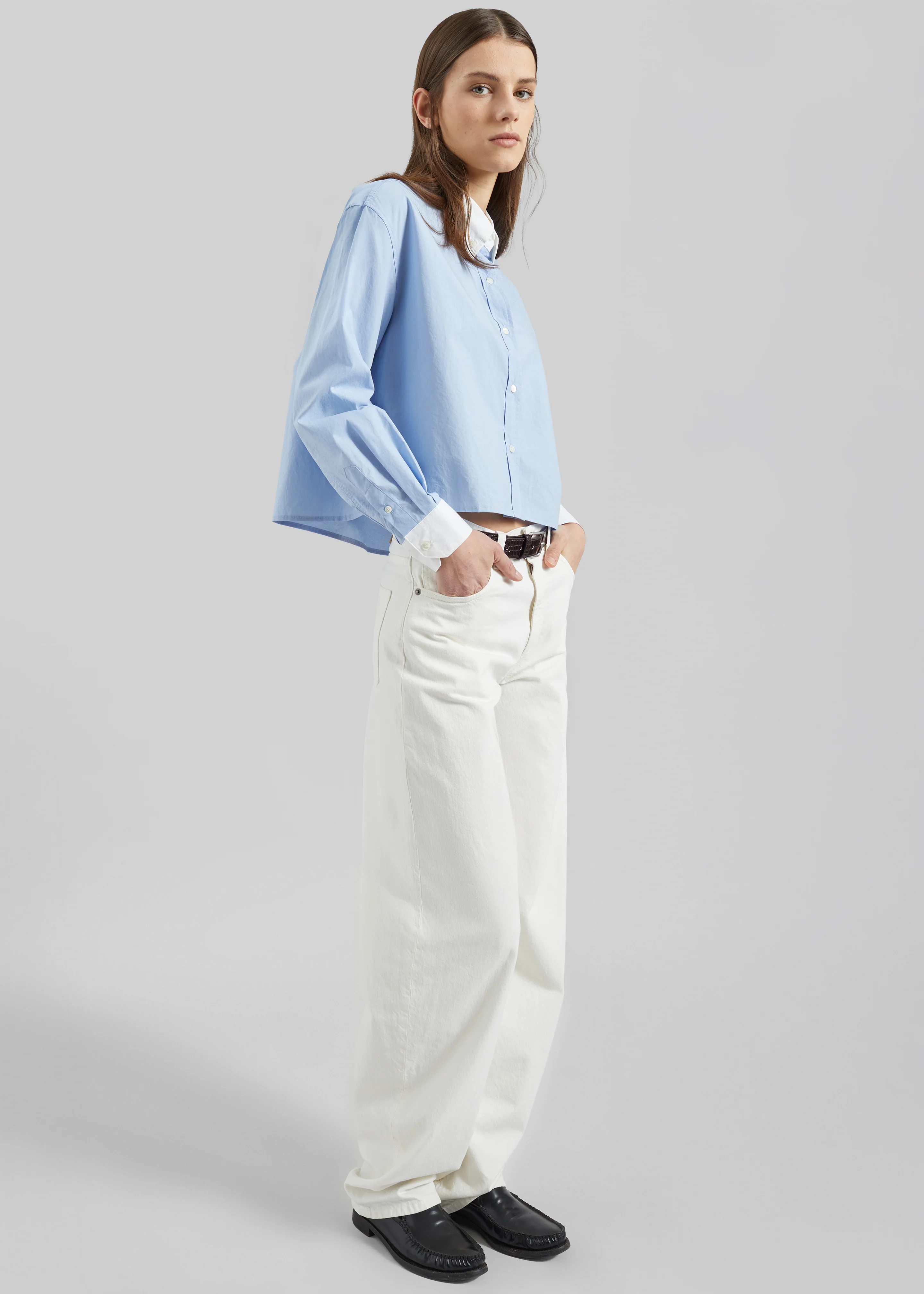 Aix Cropped Boxy Shirt - Sky Blue - Image 2