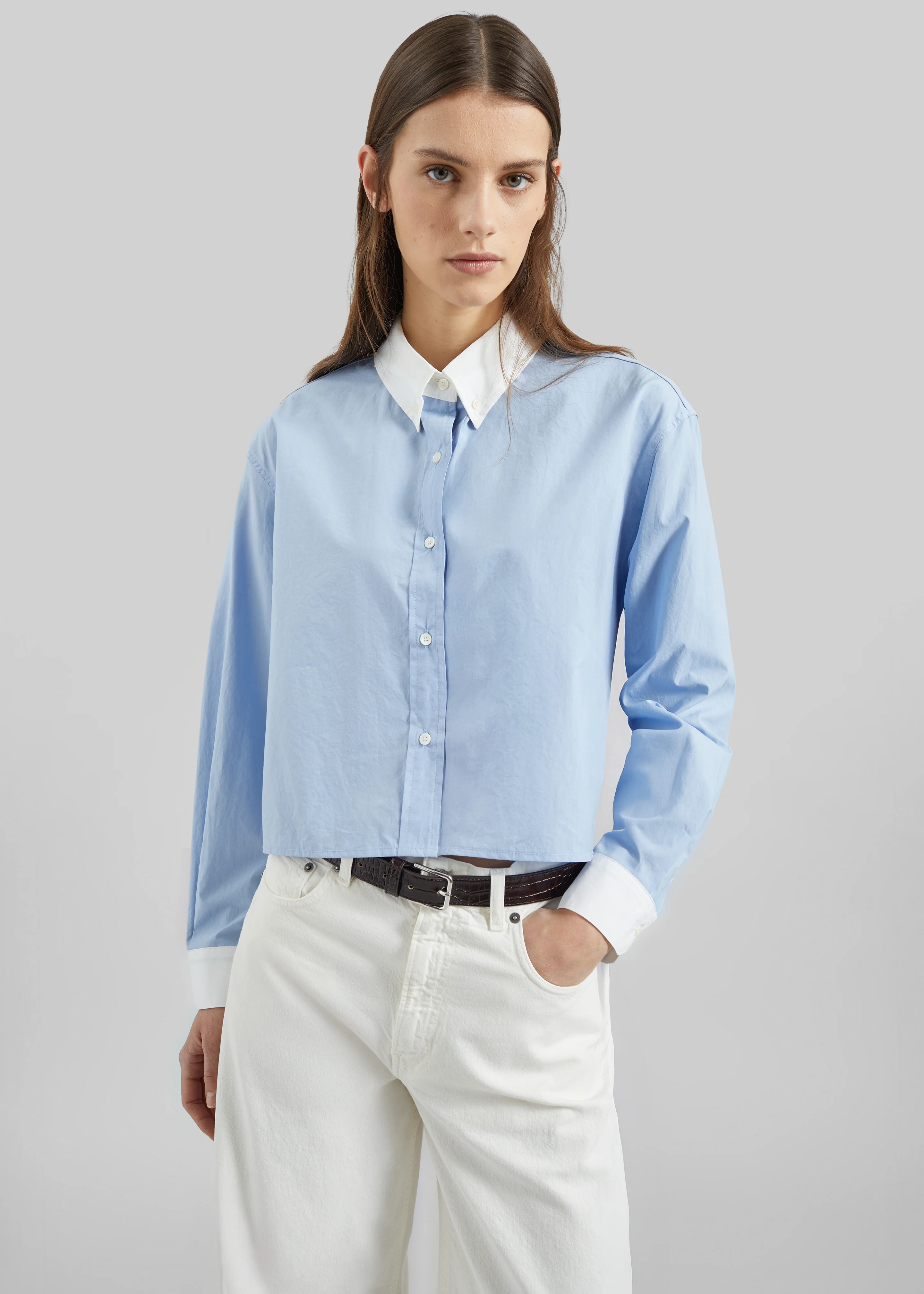 Aix Cropped Boxy Shirt - Sky Blue - Image 5