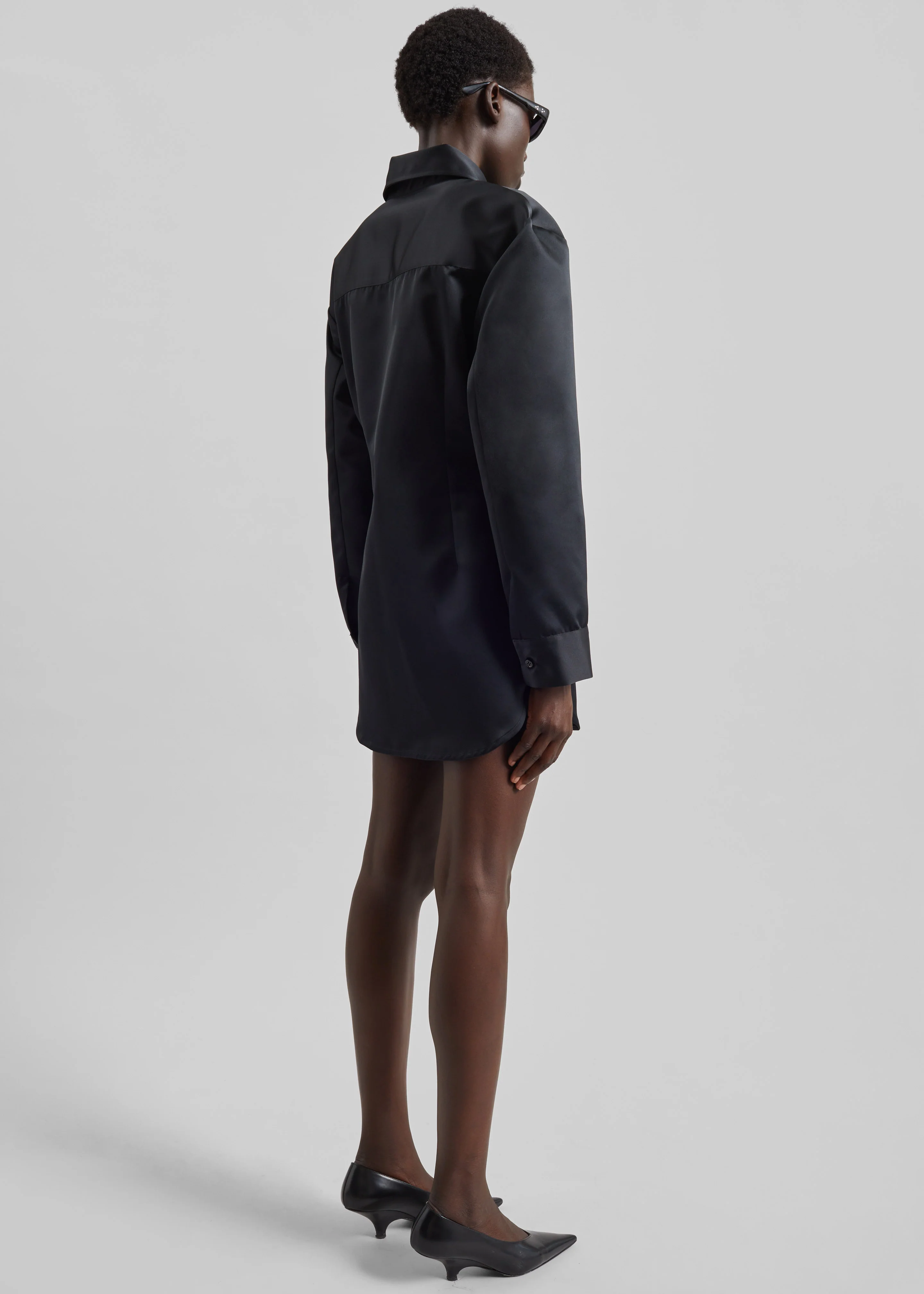 Akita Satin Cinched Shirt Dress - Black - Image 5