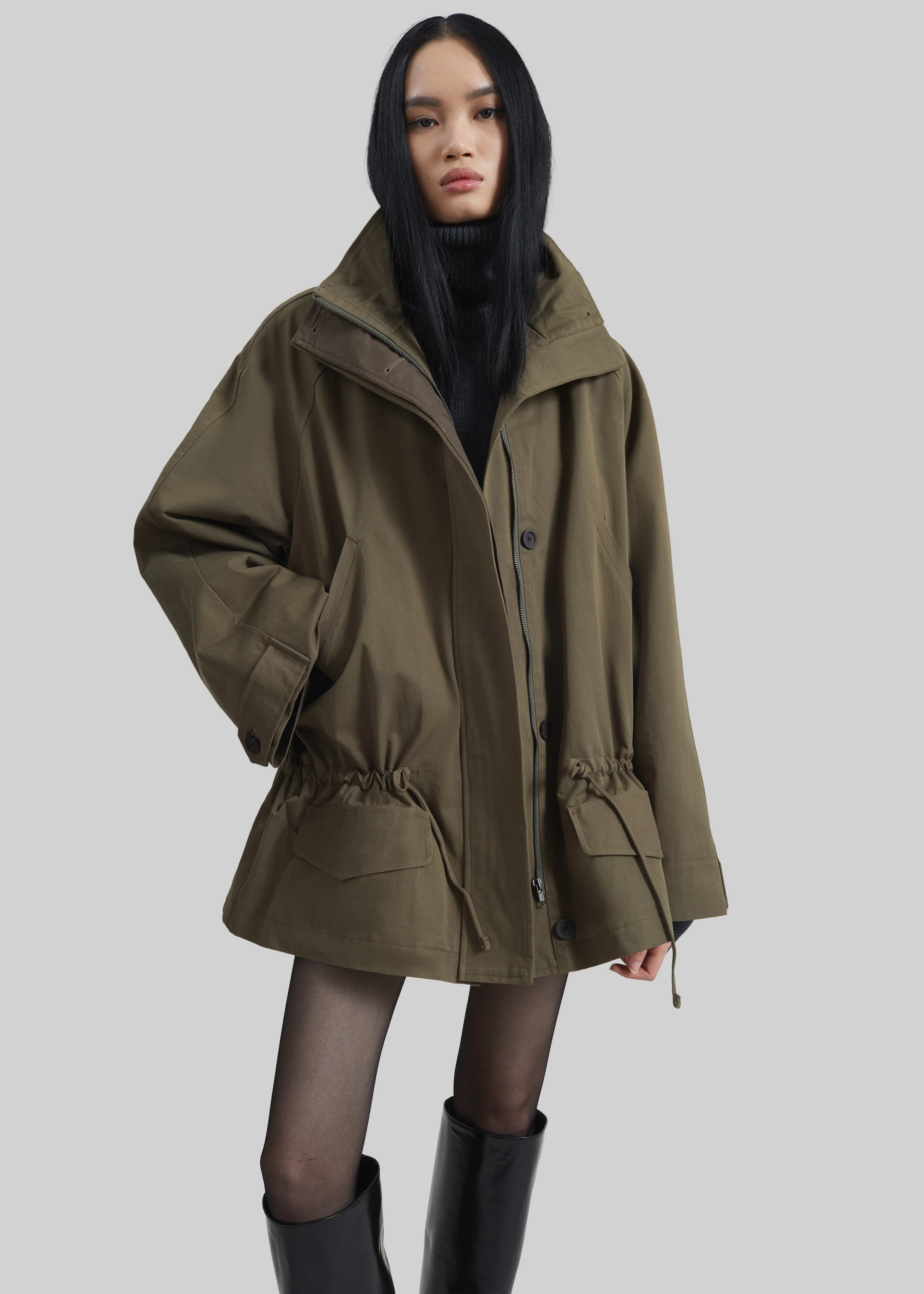 Alesie Drawstring Jacket - Olive Brown - Image 2