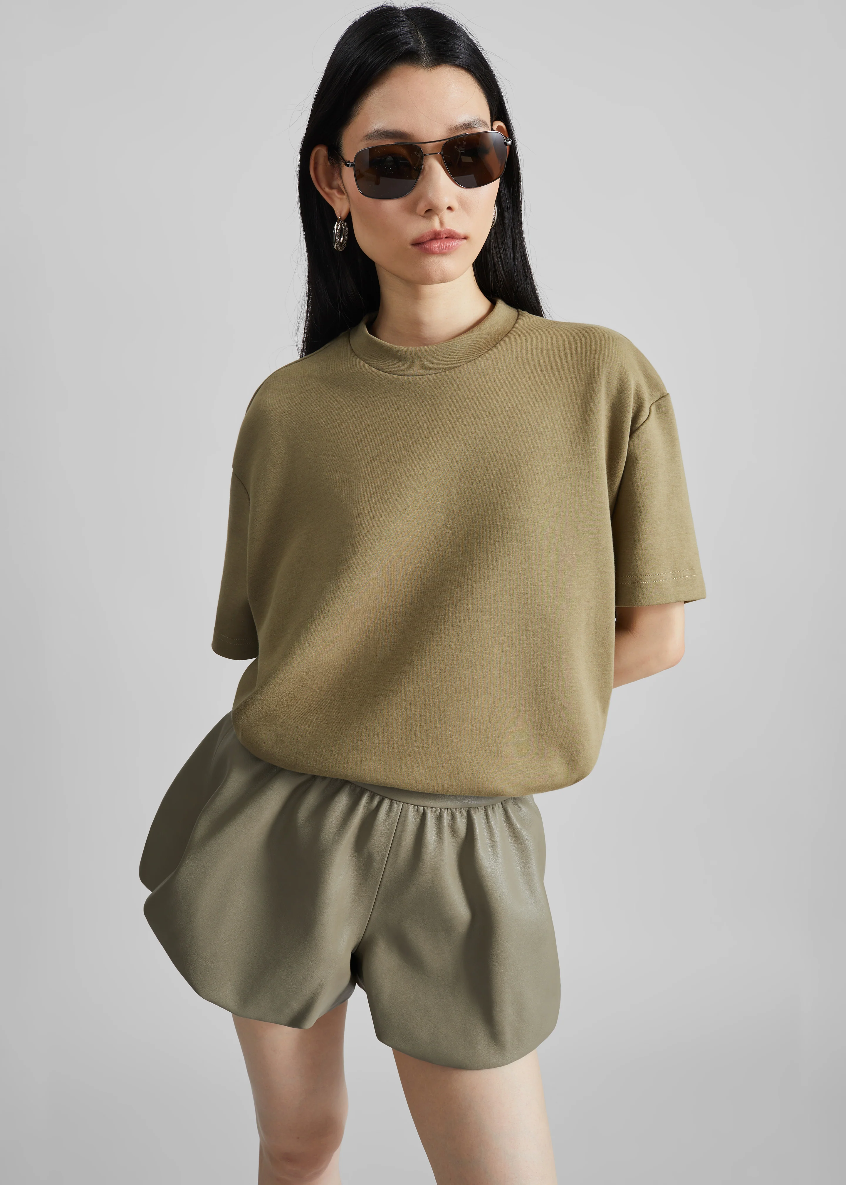 Alina Faux Leather Bubble Hem Shorts - Sage - Image 4