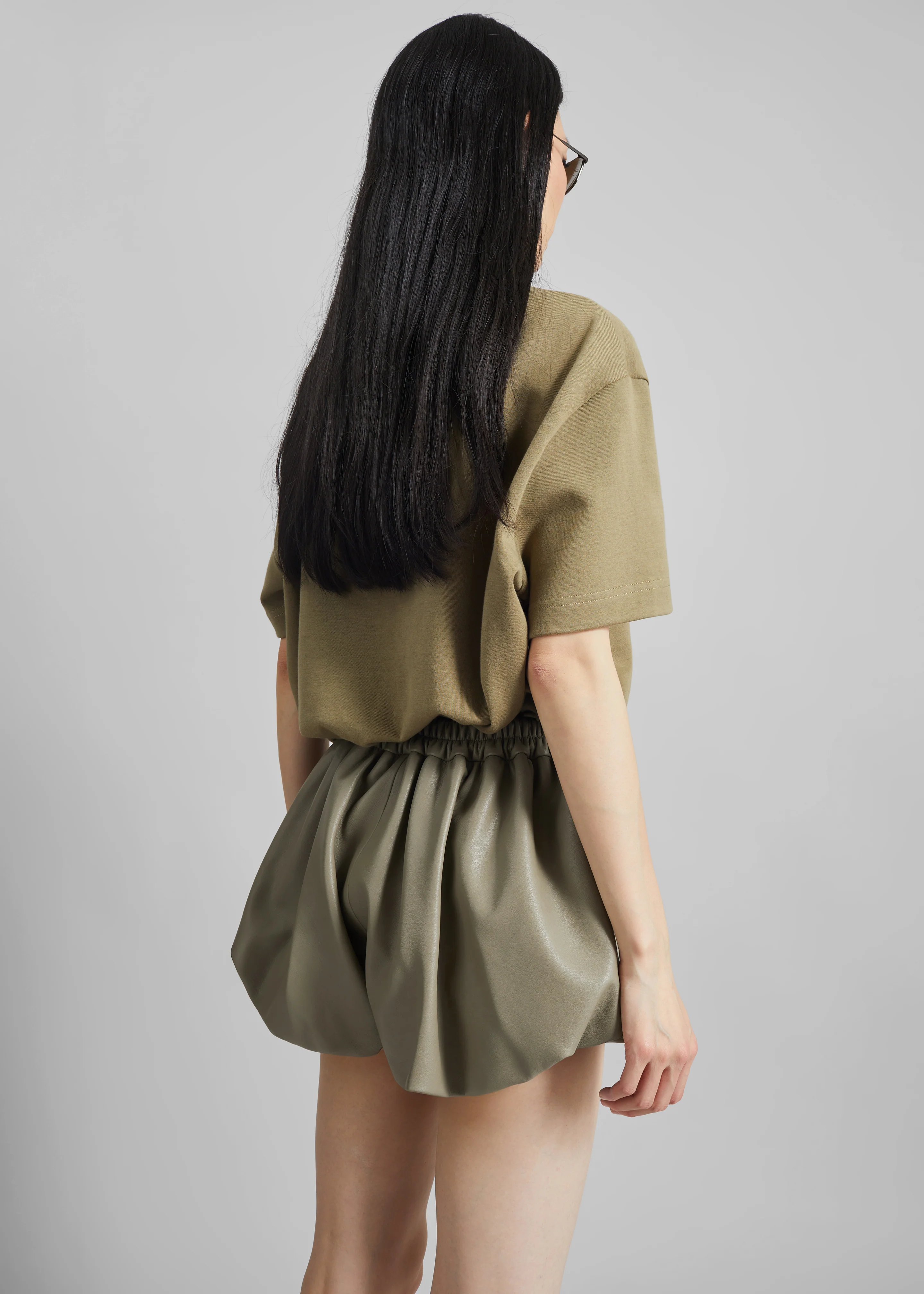 Alina Faux Leather Bubble Hem Shorts - Sage - Image 6