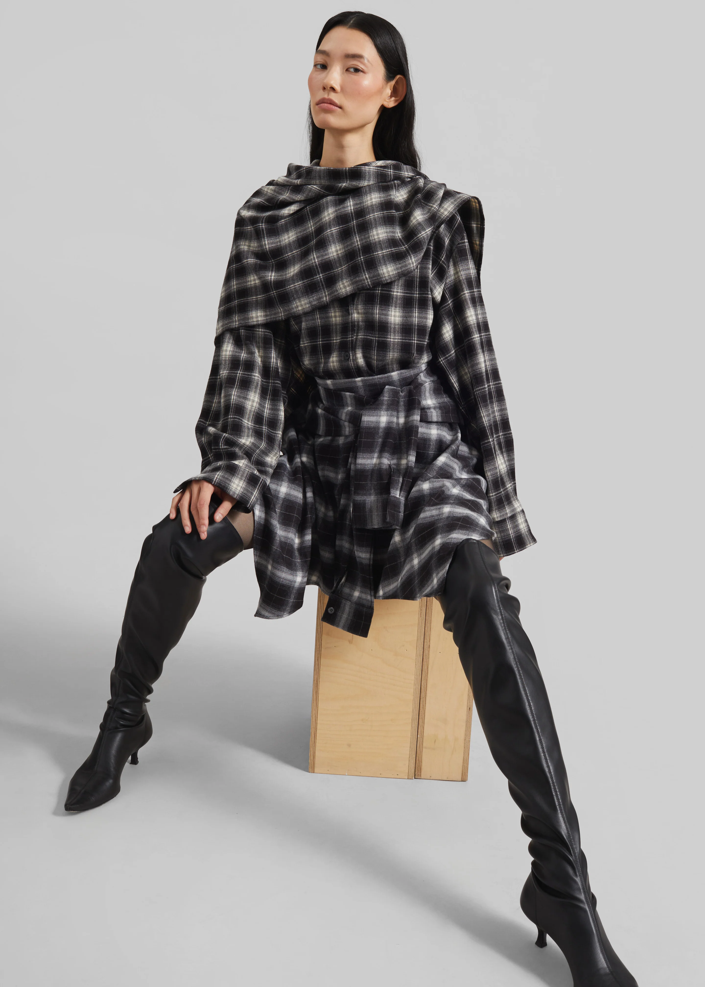 Alix Tie Skirt - Black Plaid - Image 4