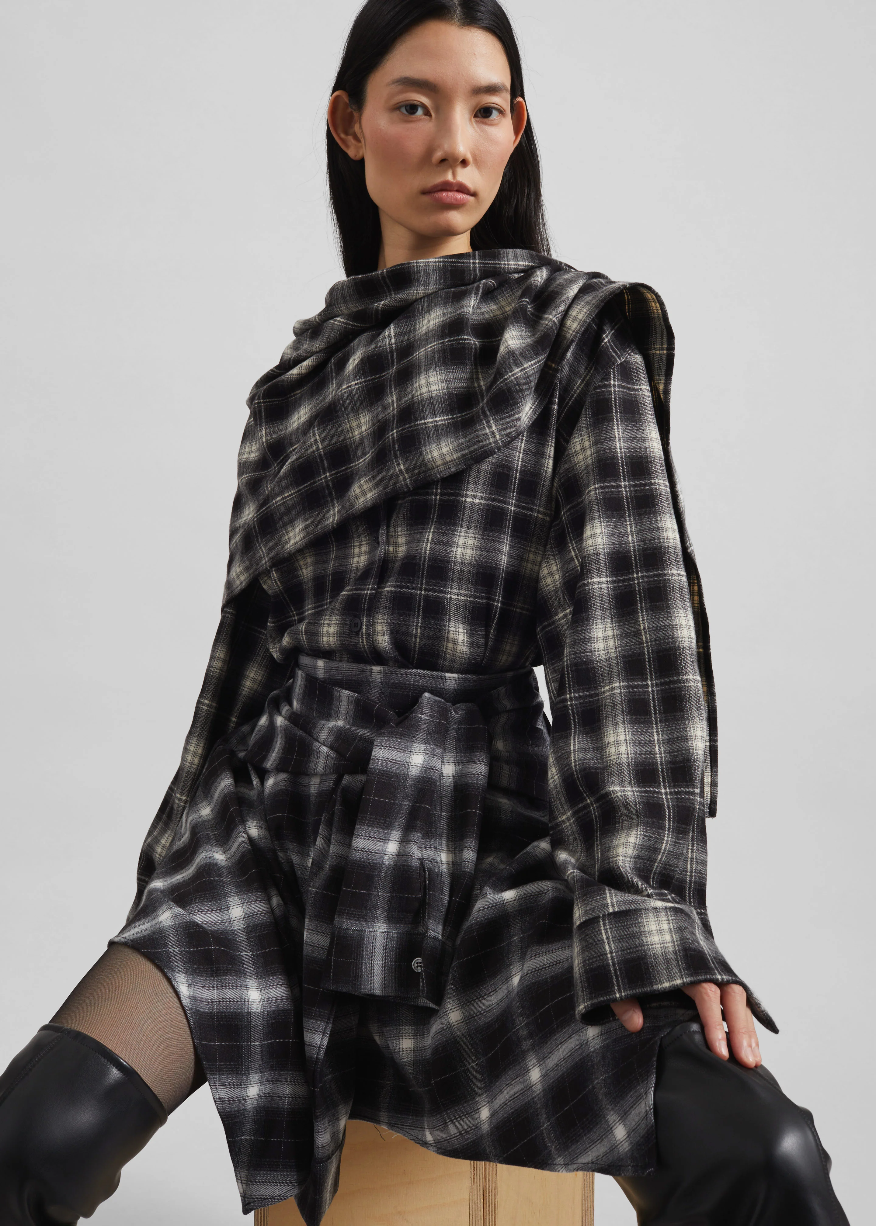 Alix Tie Skirt - Black Plaid - Image 7