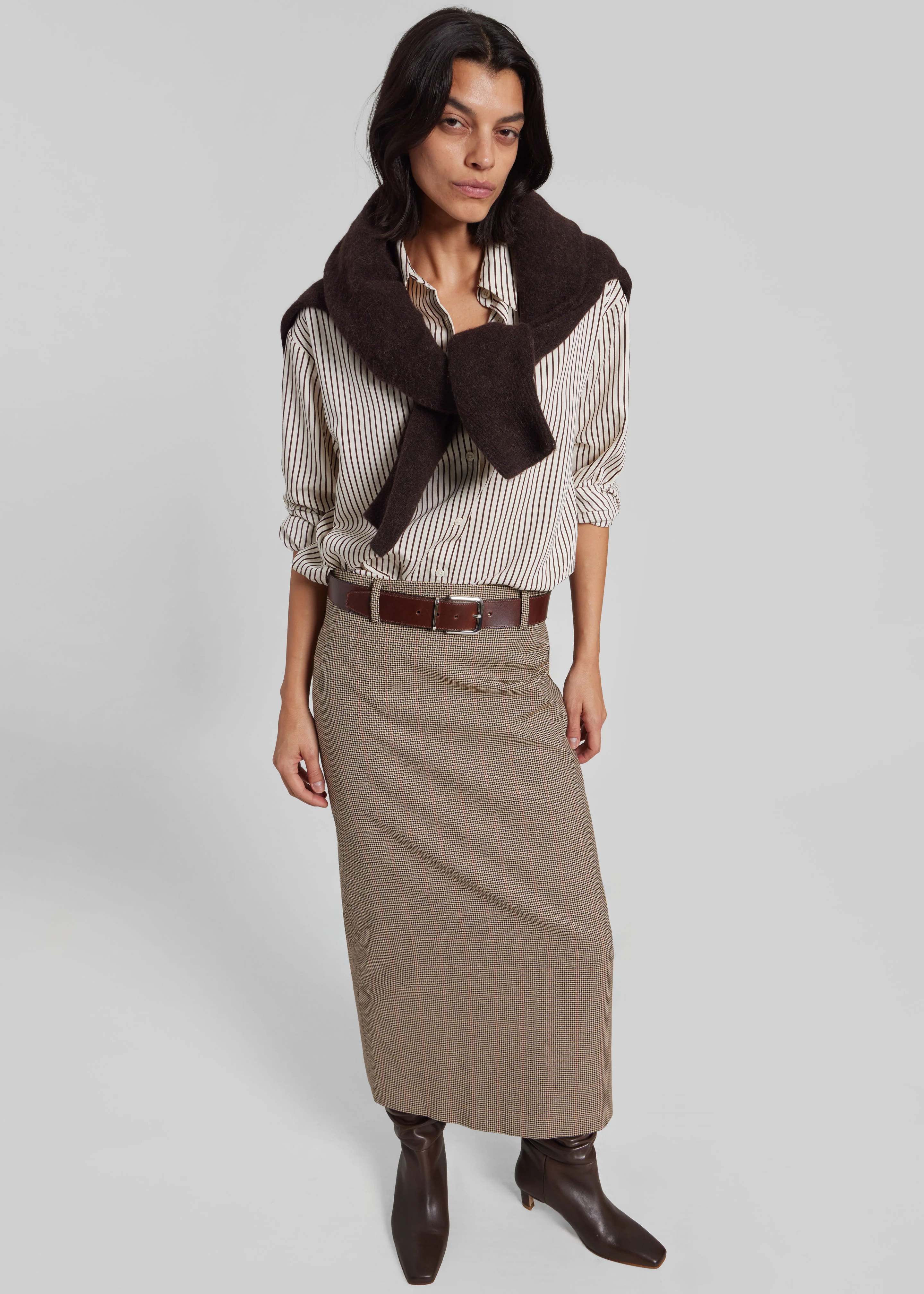 Alrose Houndstooth Midi Skirt - Beige - Image 5