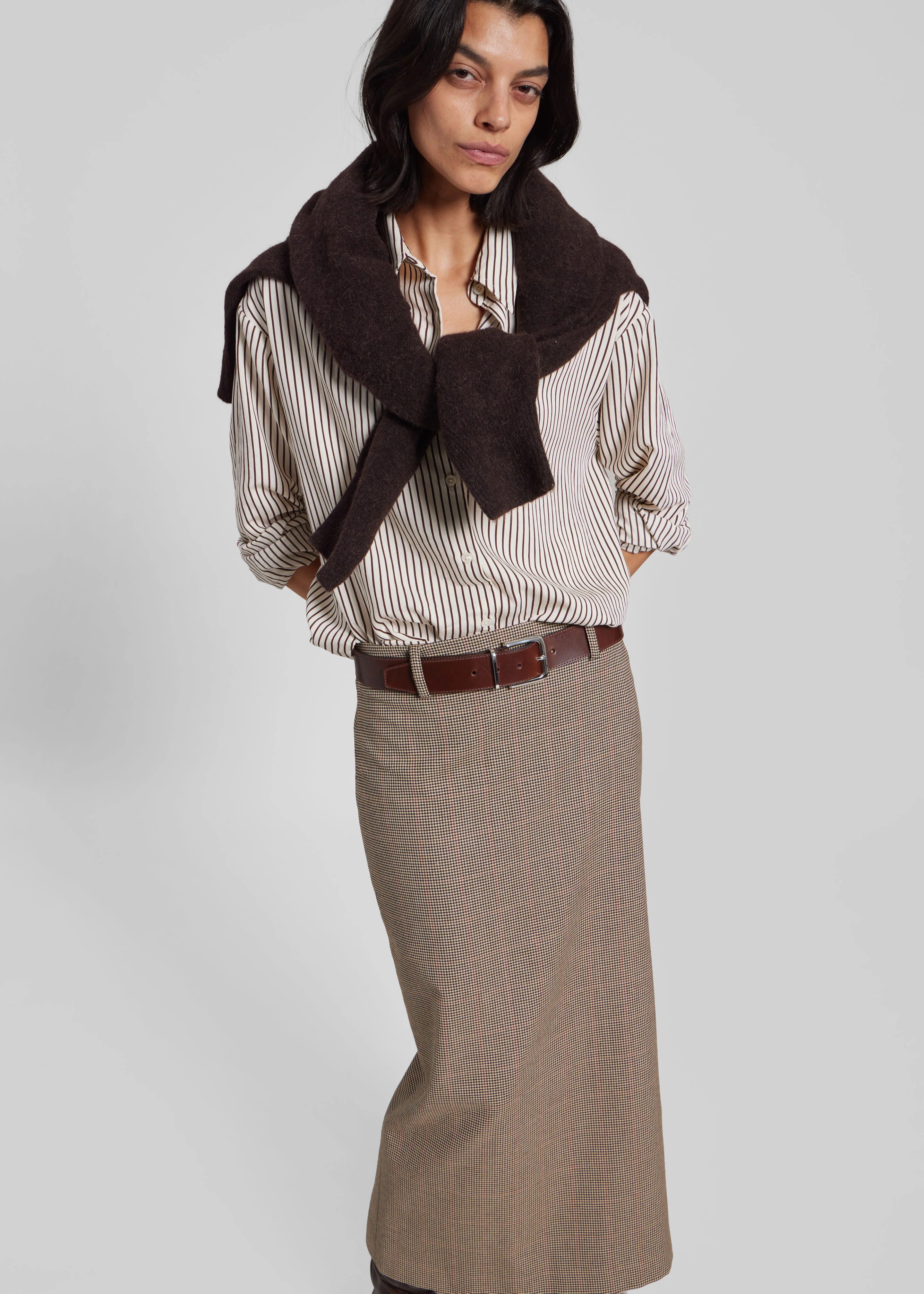 Alrose Houndstooth Midi Skirt - Beige - Image 6