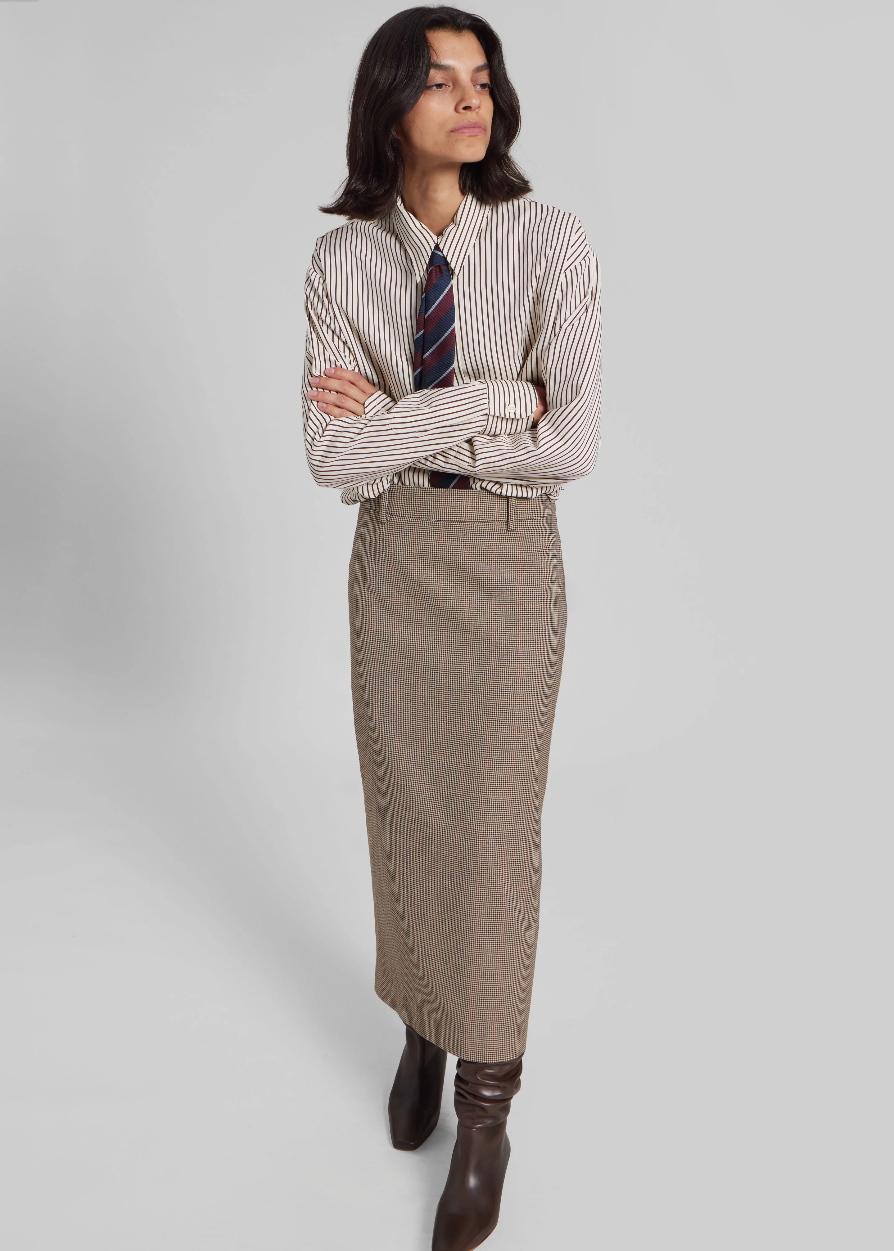 Alrose Houndstooth Midi Skirt - Beige - Image 7