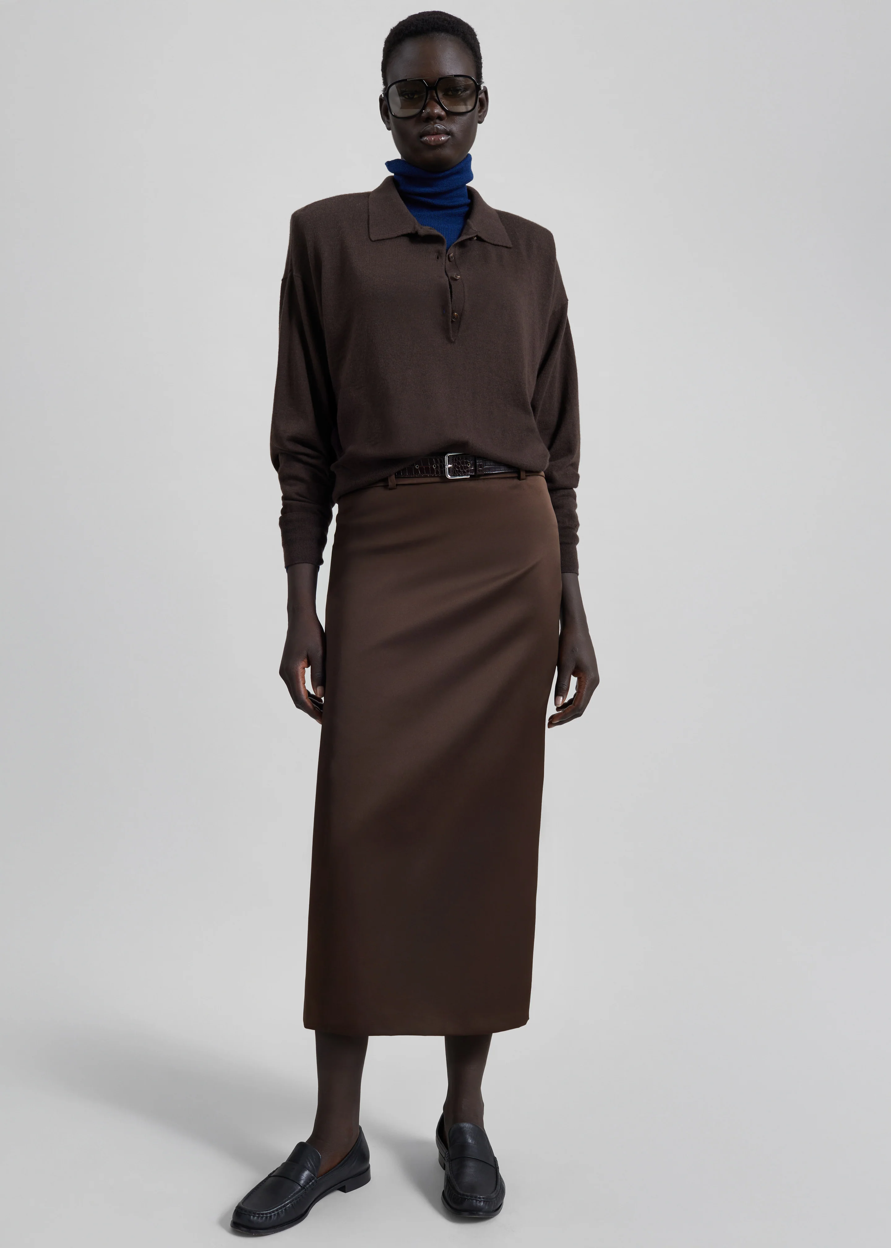 Alrose Satin Midi Skirt - Brown - Image 4