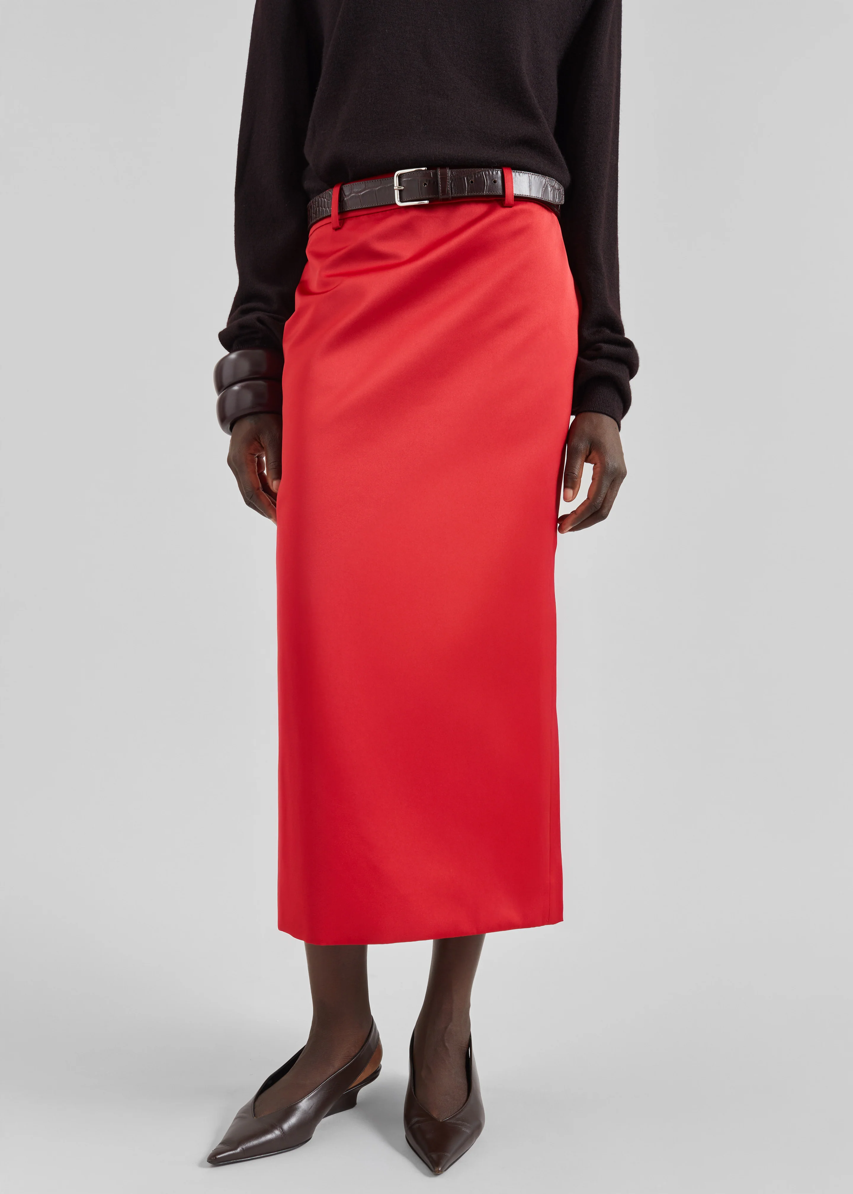 Alrose Satin Midi Skirt - Red - Image 3