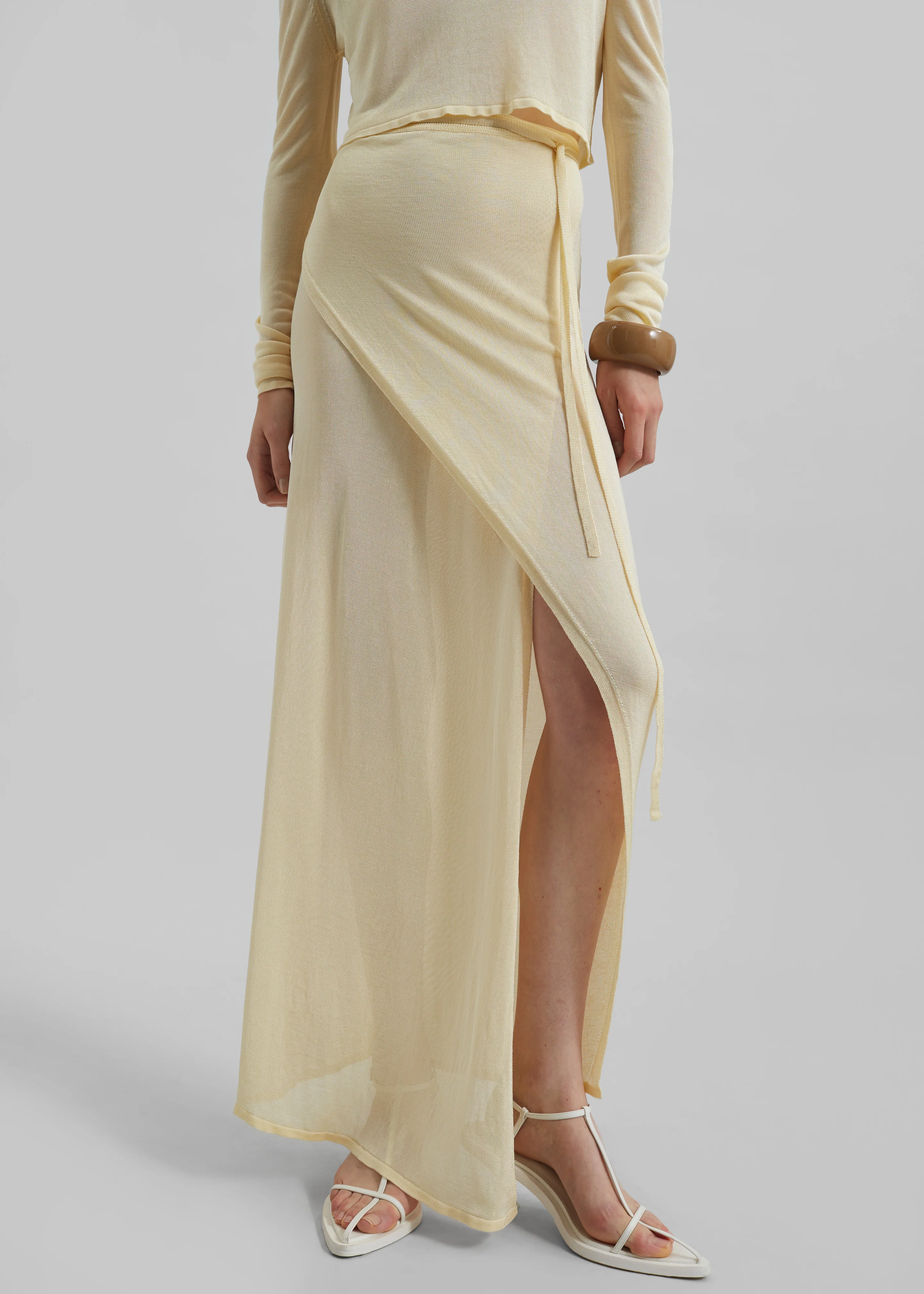 Alsen Thin Knit Wrap Skirt - Pale Yellow - Image 2