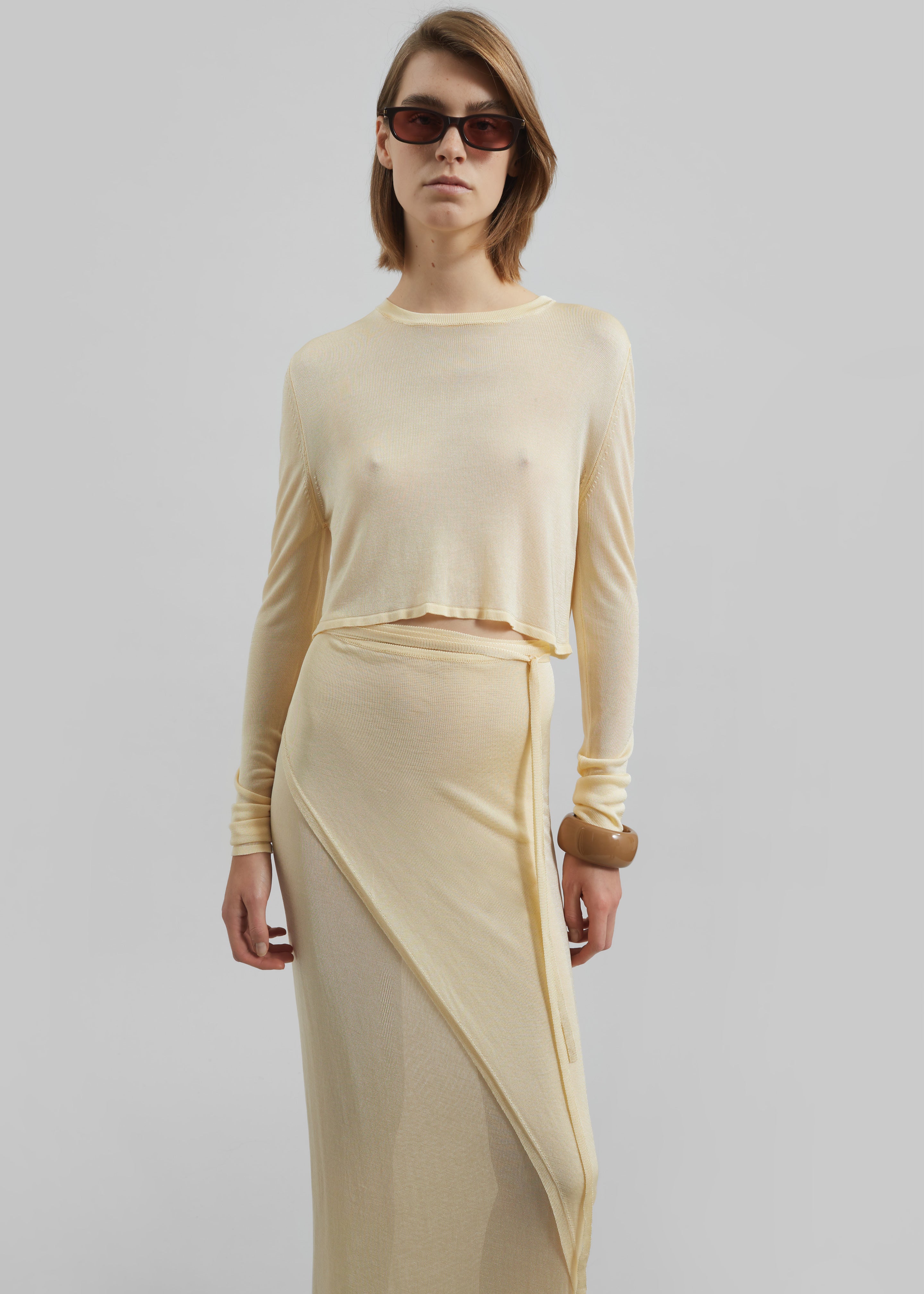 Alsen Thin Knit Wrap Skirt - Pale Yellow - Image 3