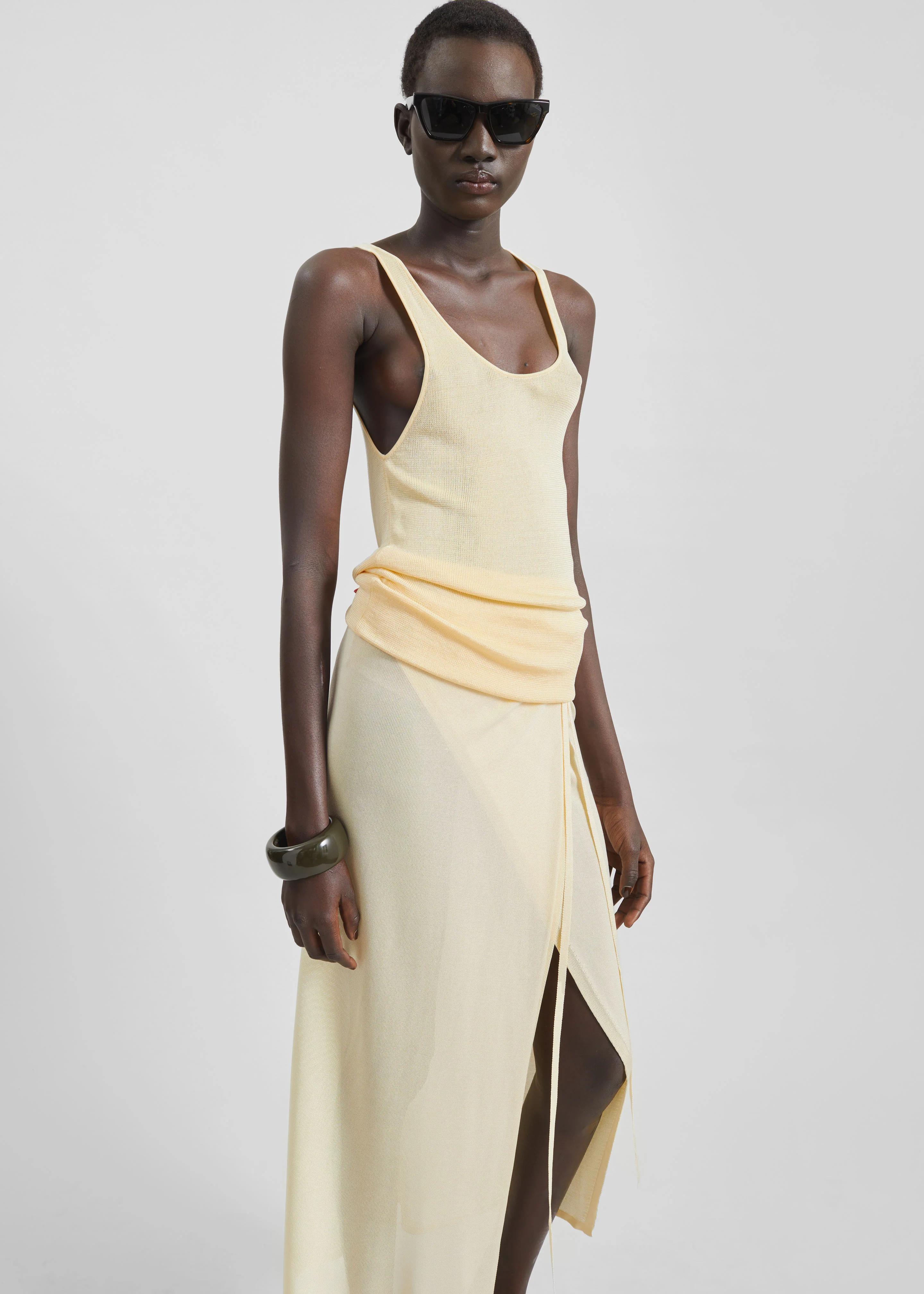 Alsen Thin Knit Wrap Skirt - Pale Yellow - Image 5