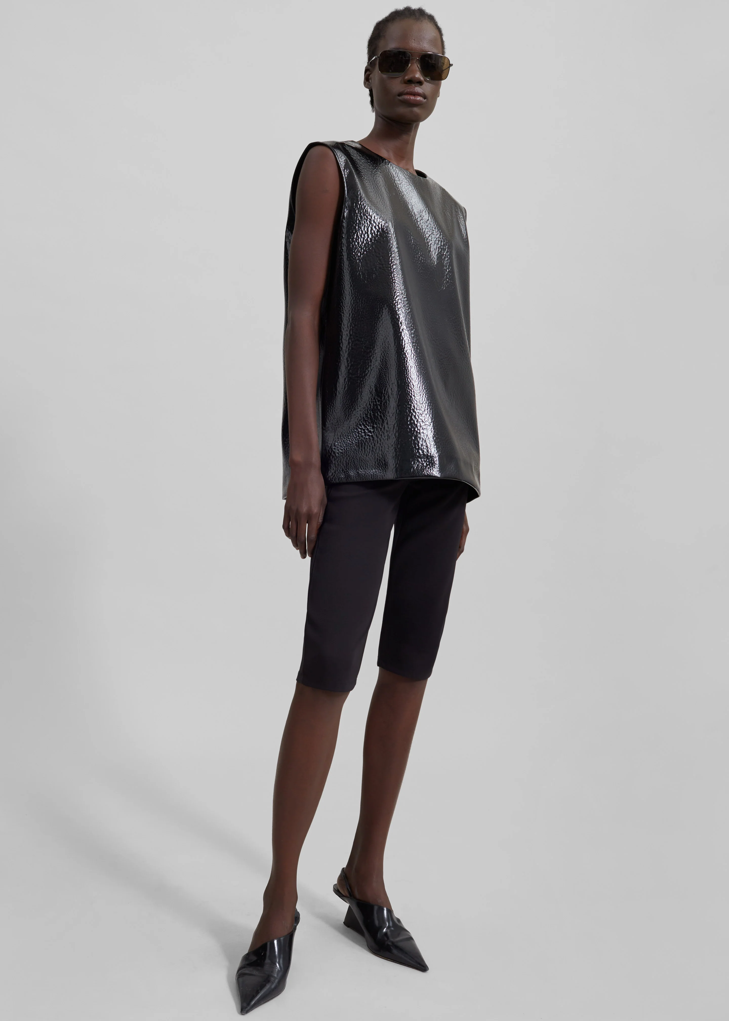 Amaris Crackled Faux Leather Tank Top - Black - Image 3