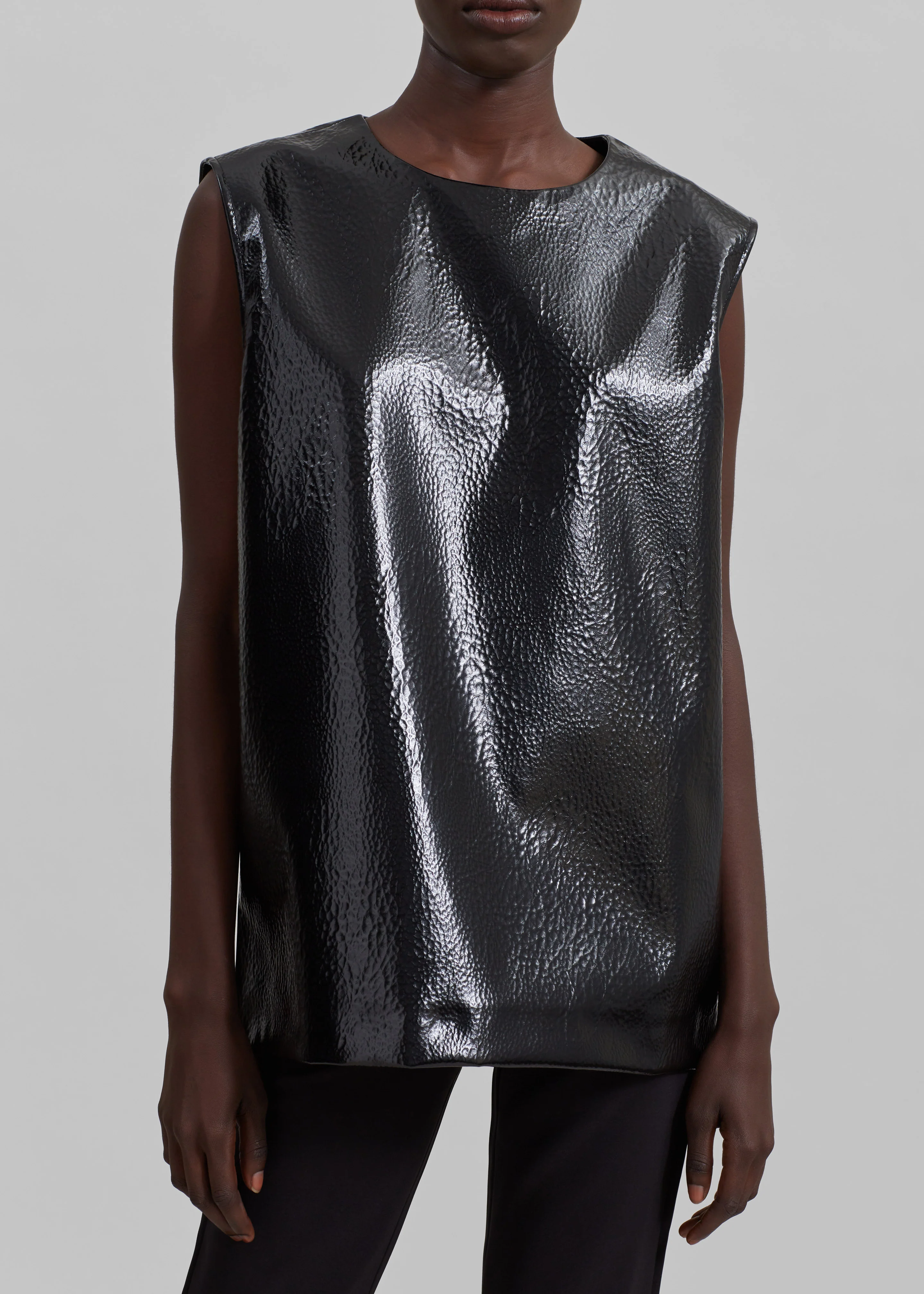 Amaris Crackled Faux Leather Tank Top - Black - Image 4