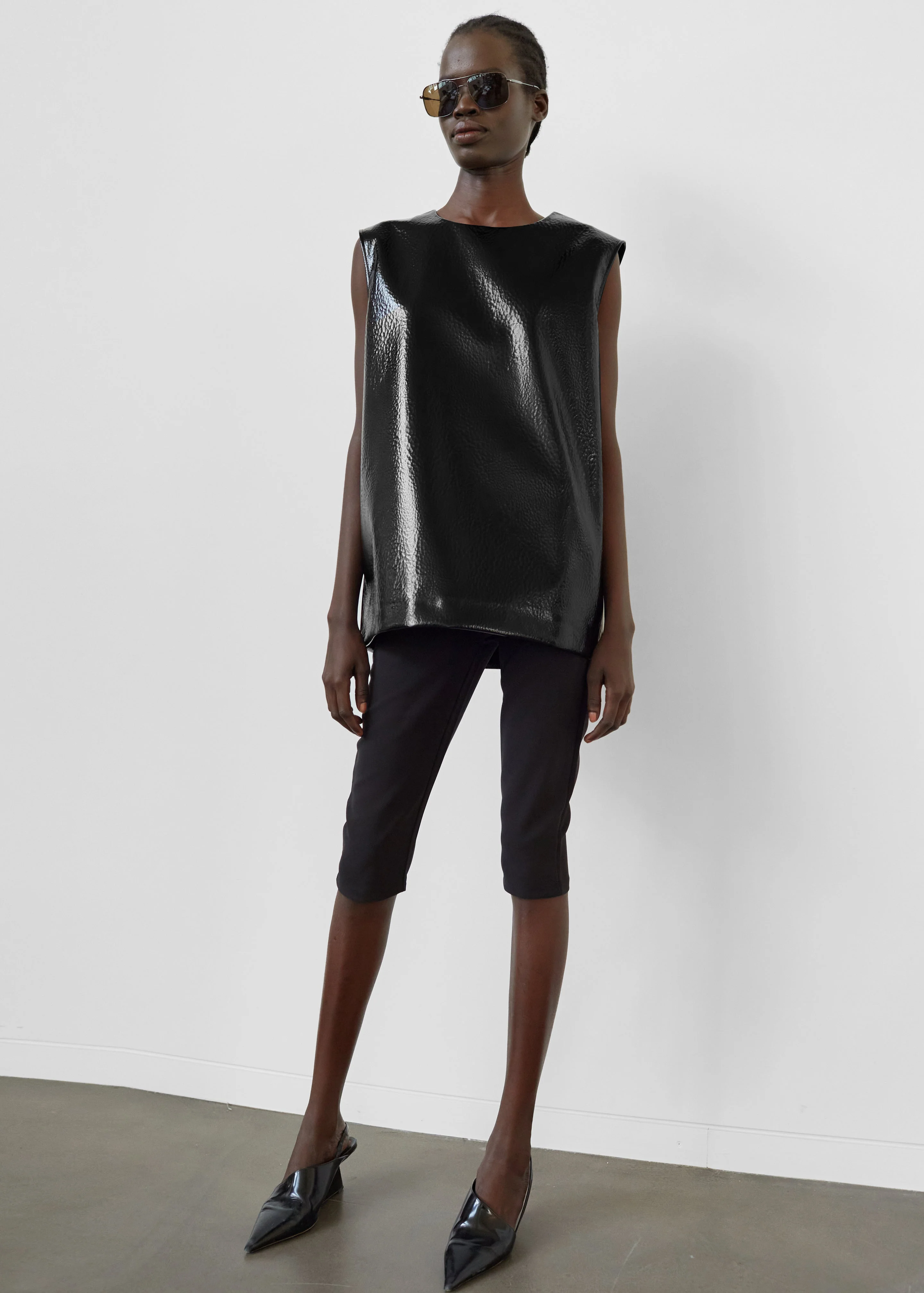 Amaris Crackled Faux Leather Tank Top - Black - Image 5