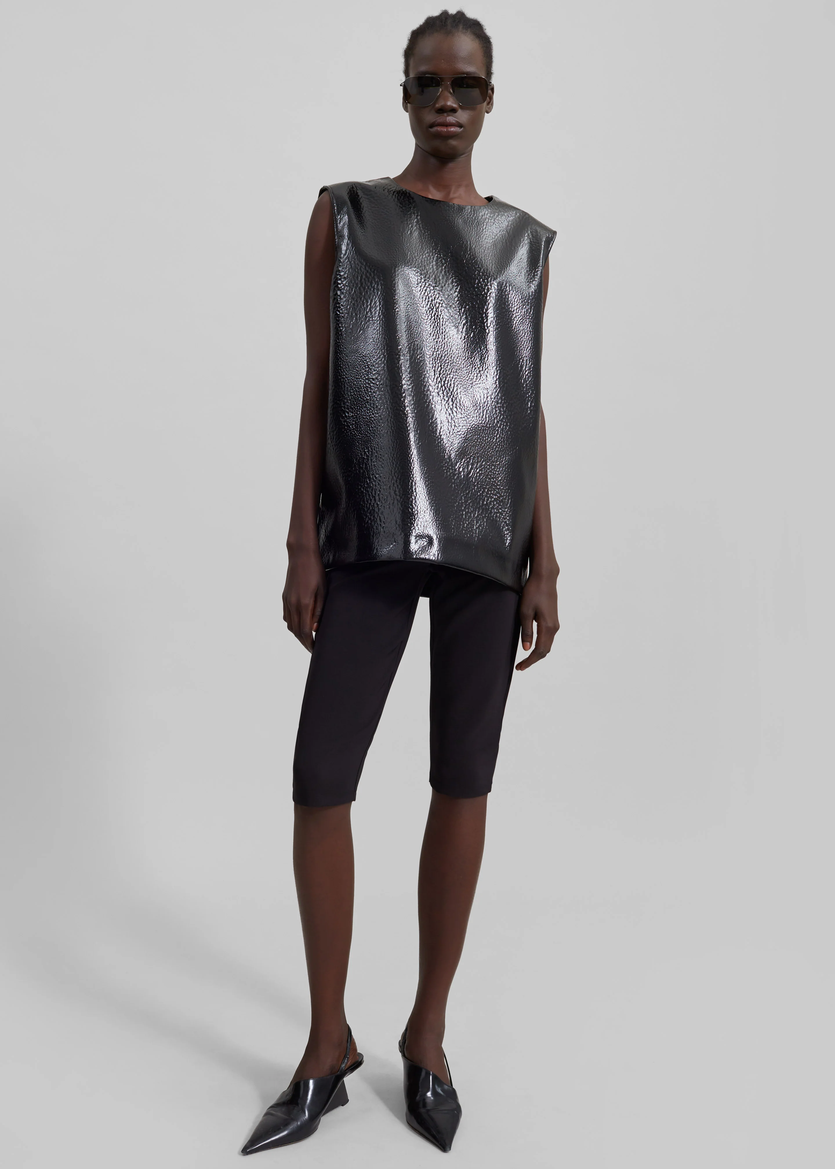 Amaris Crackled Faux Leather Tank Top - Black - Image 6