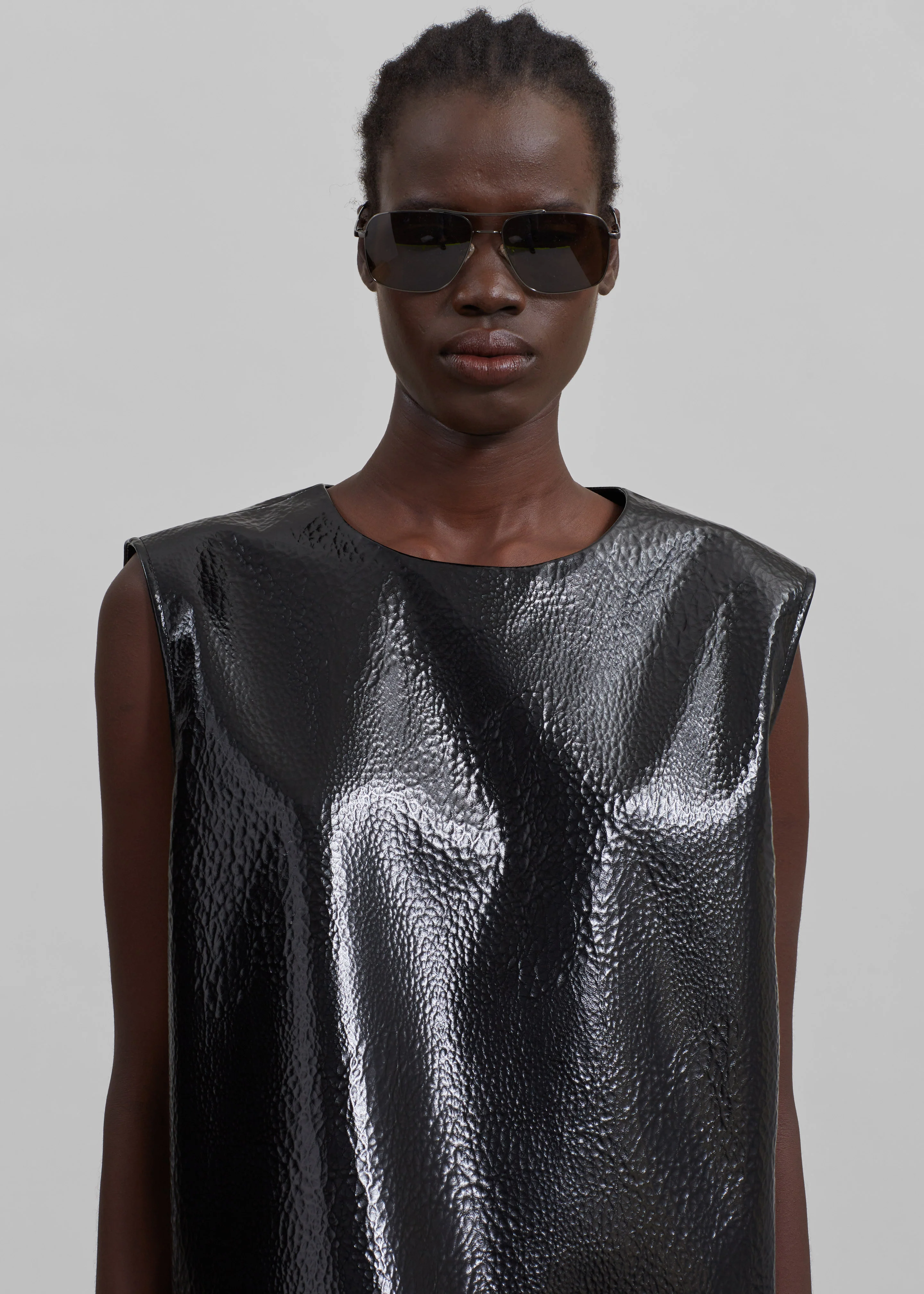Amaris Crackled Faux Leather Tank Top - Black - Image 7