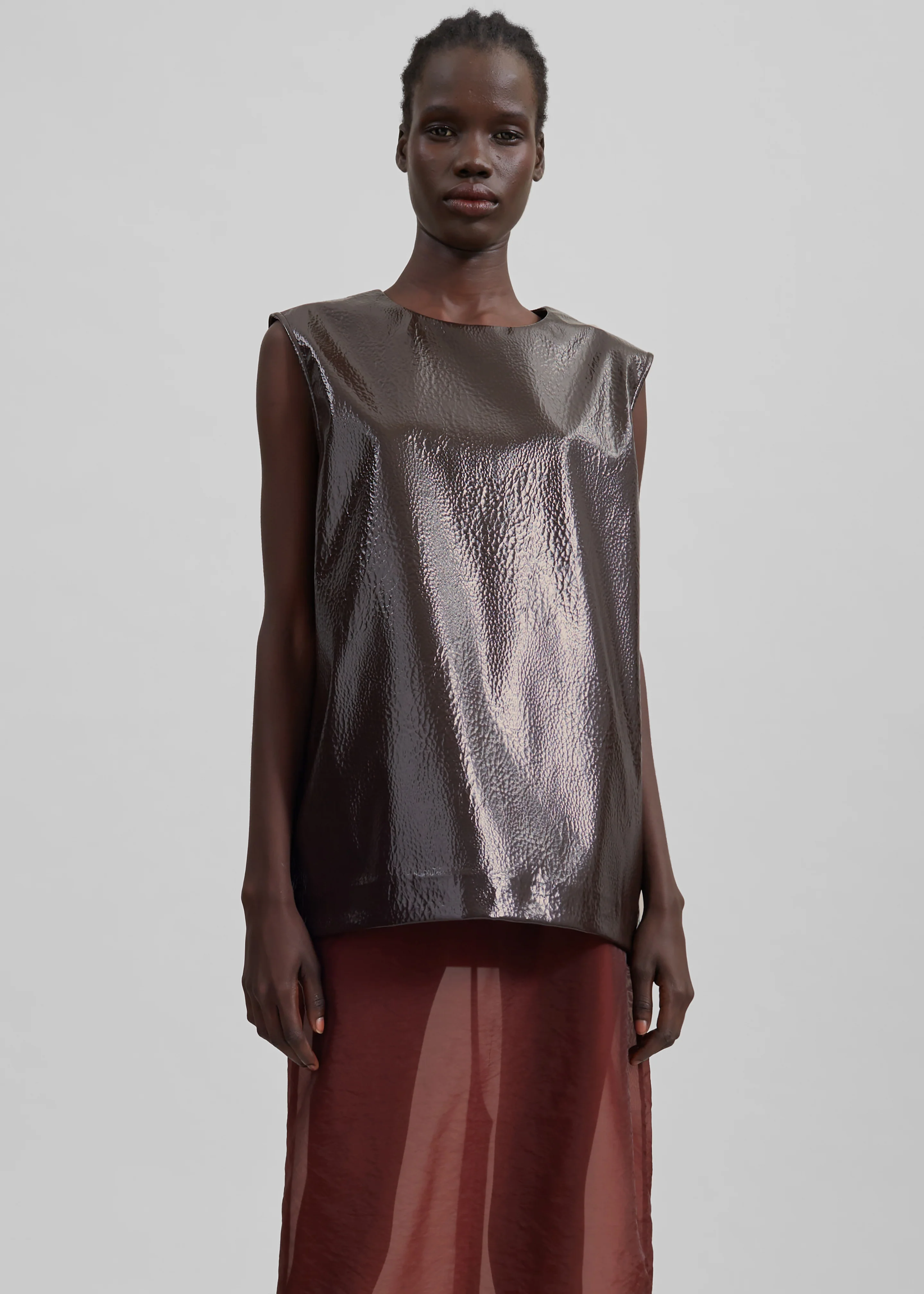Amaris Crackled Faux Leather Tank Top - Brown - Image 5