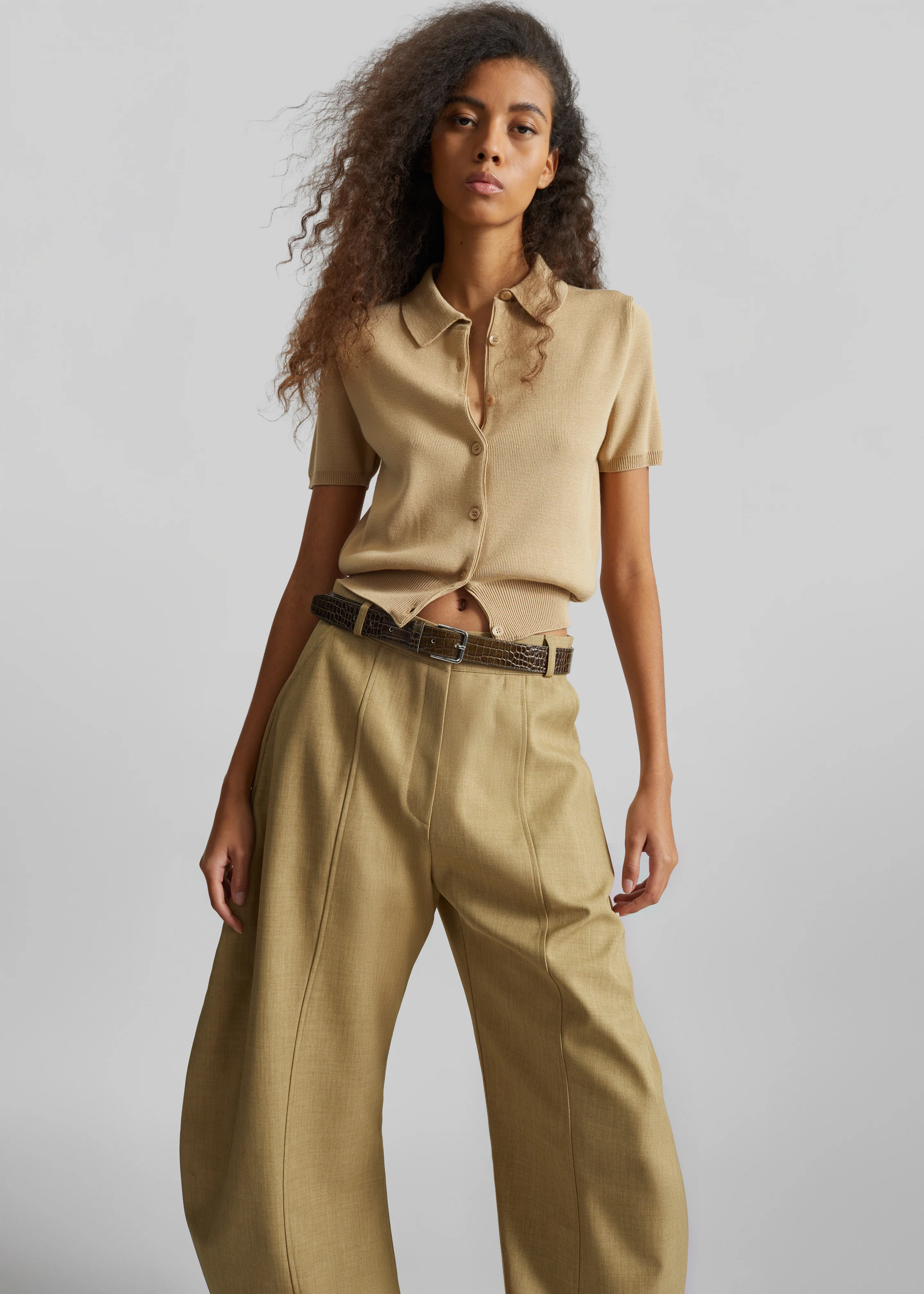 Amelot Knit Short Sleeve Cardigan - Beige - Image 2