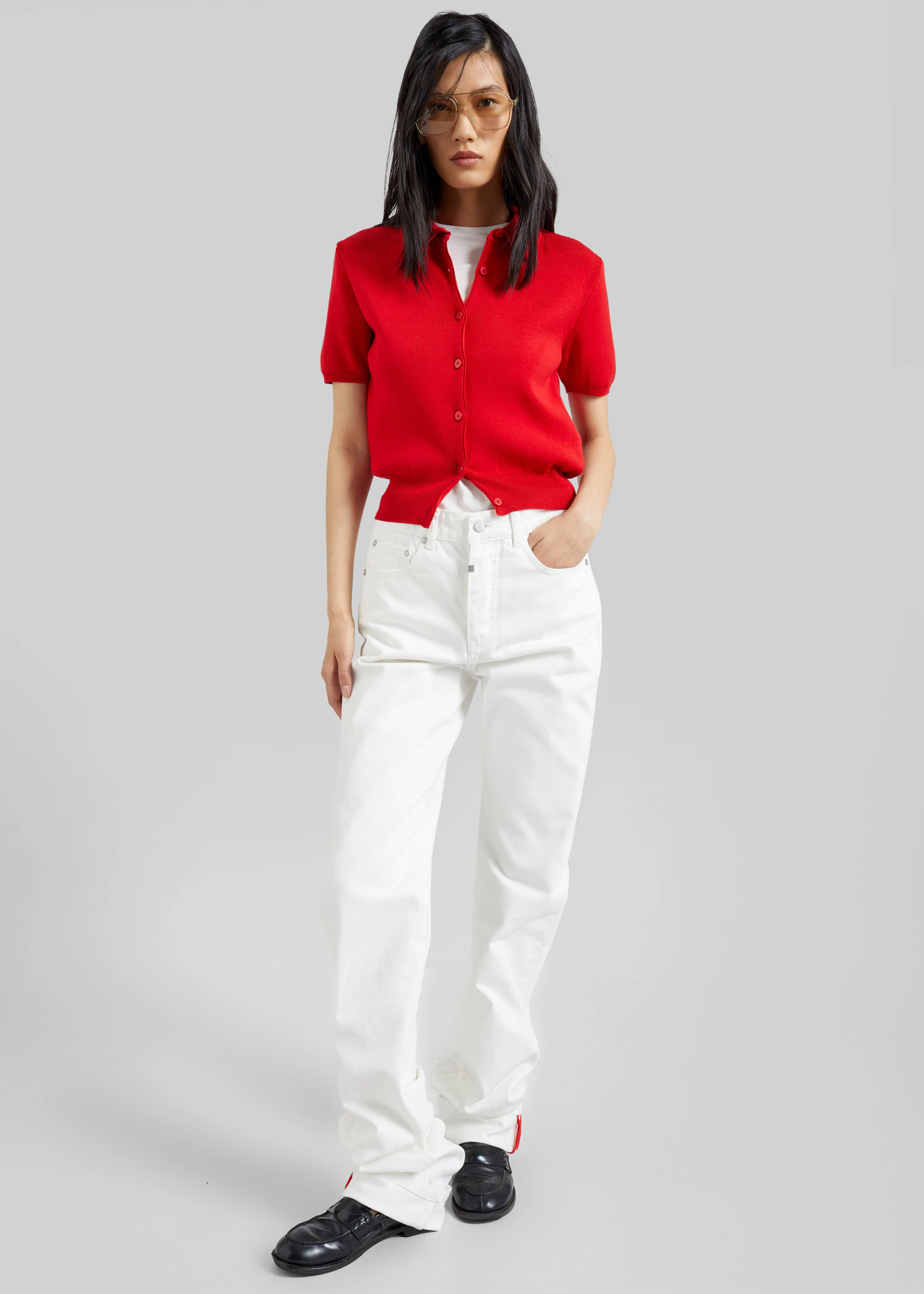 Amelot Knit Short Sleeve Cardigan - Red - Image 2