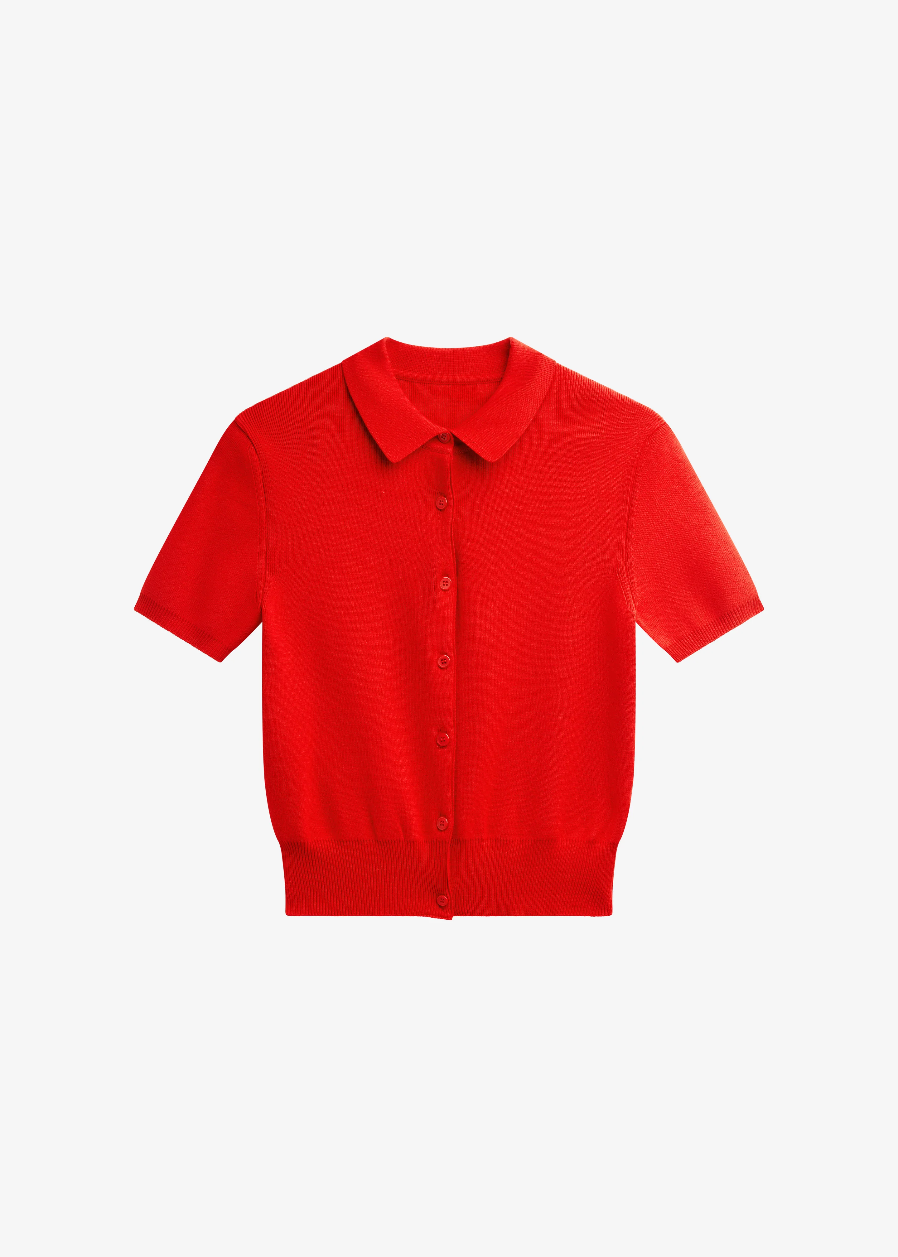 Amelot Knit Short Sleeve Cardigan - Red - Image 6