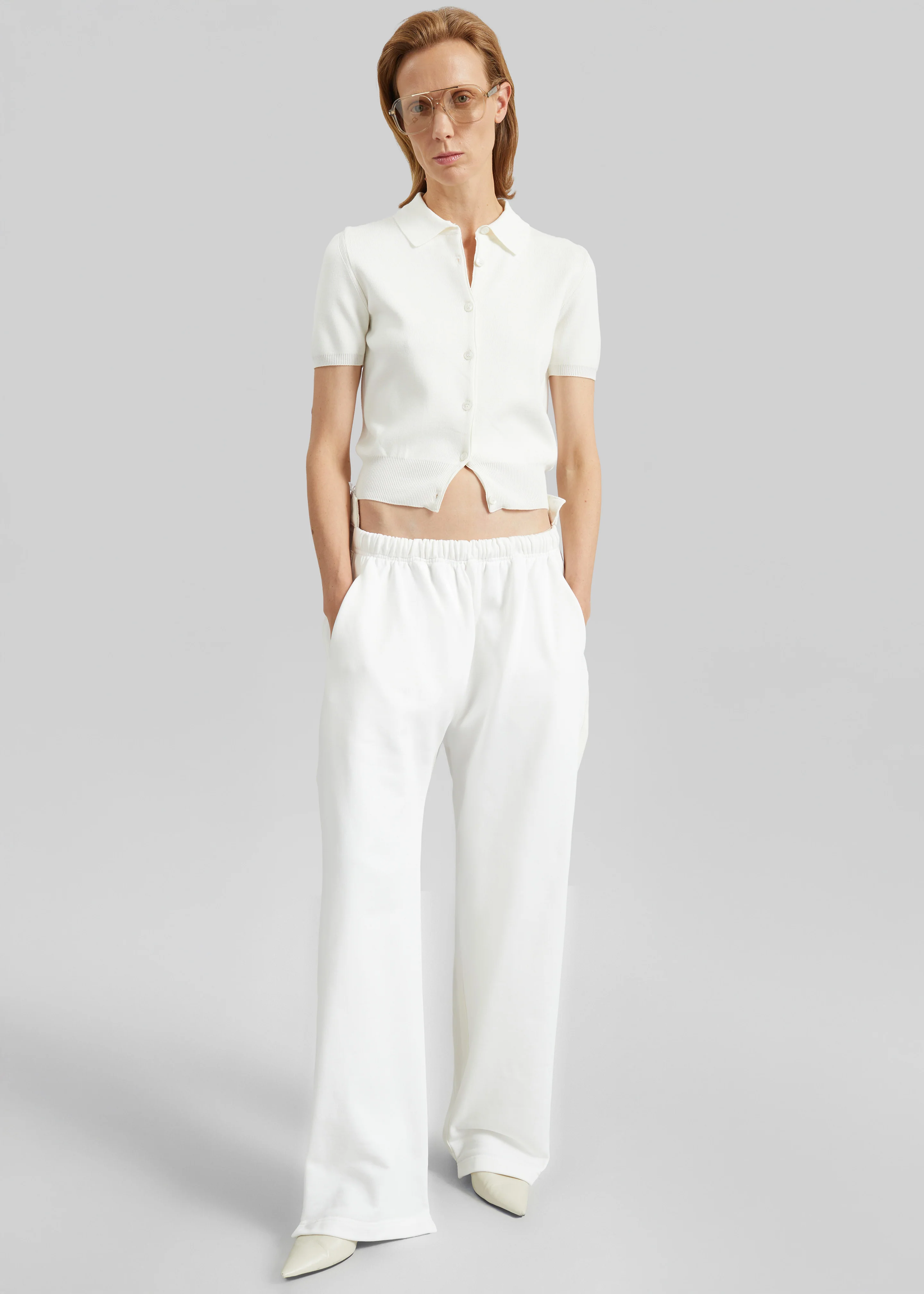 Amelot Knit Short Sleeve Cardigan - White - Image 3