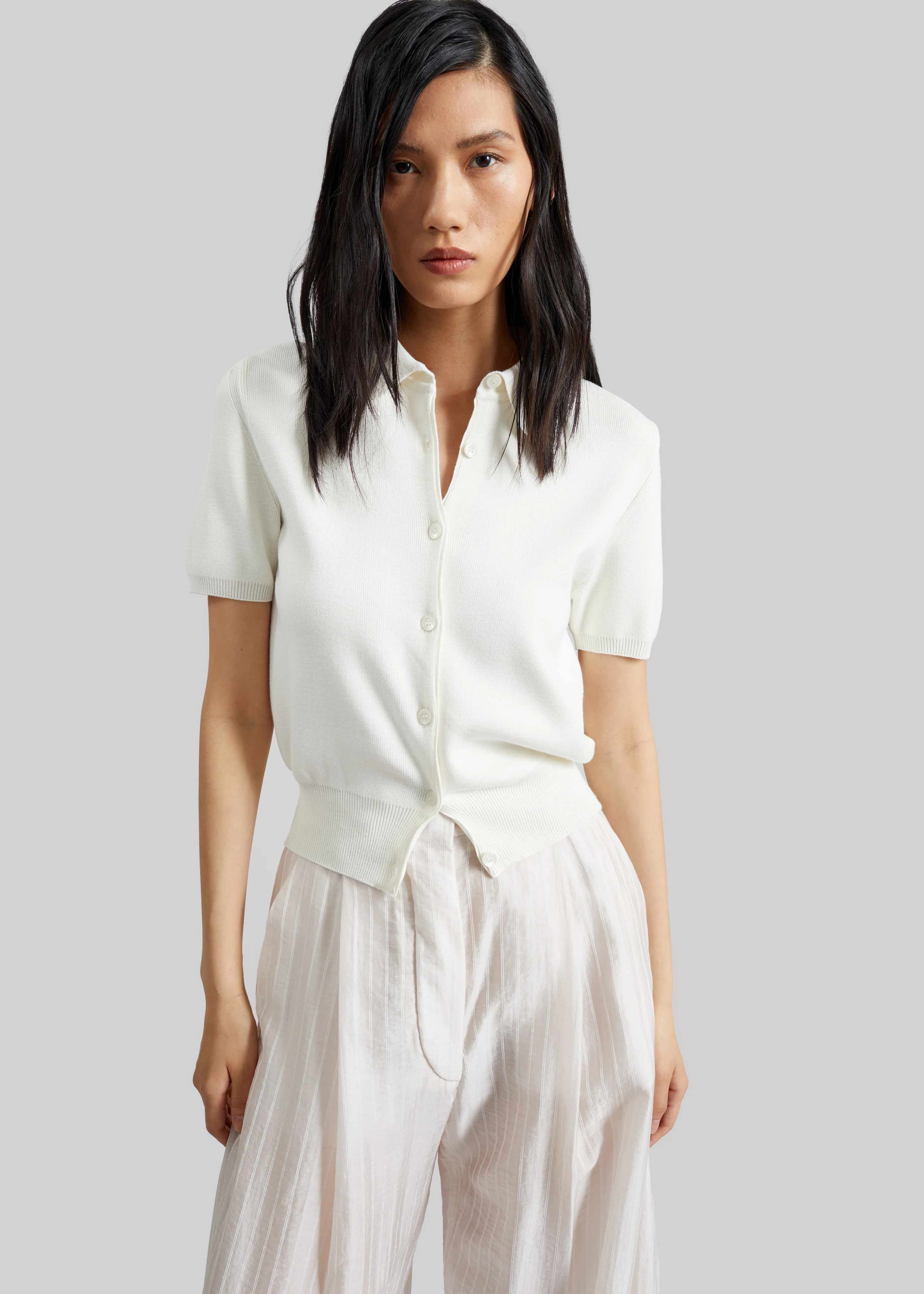 Amelot Knit Short Sleeve Cardigan - White - Image 4