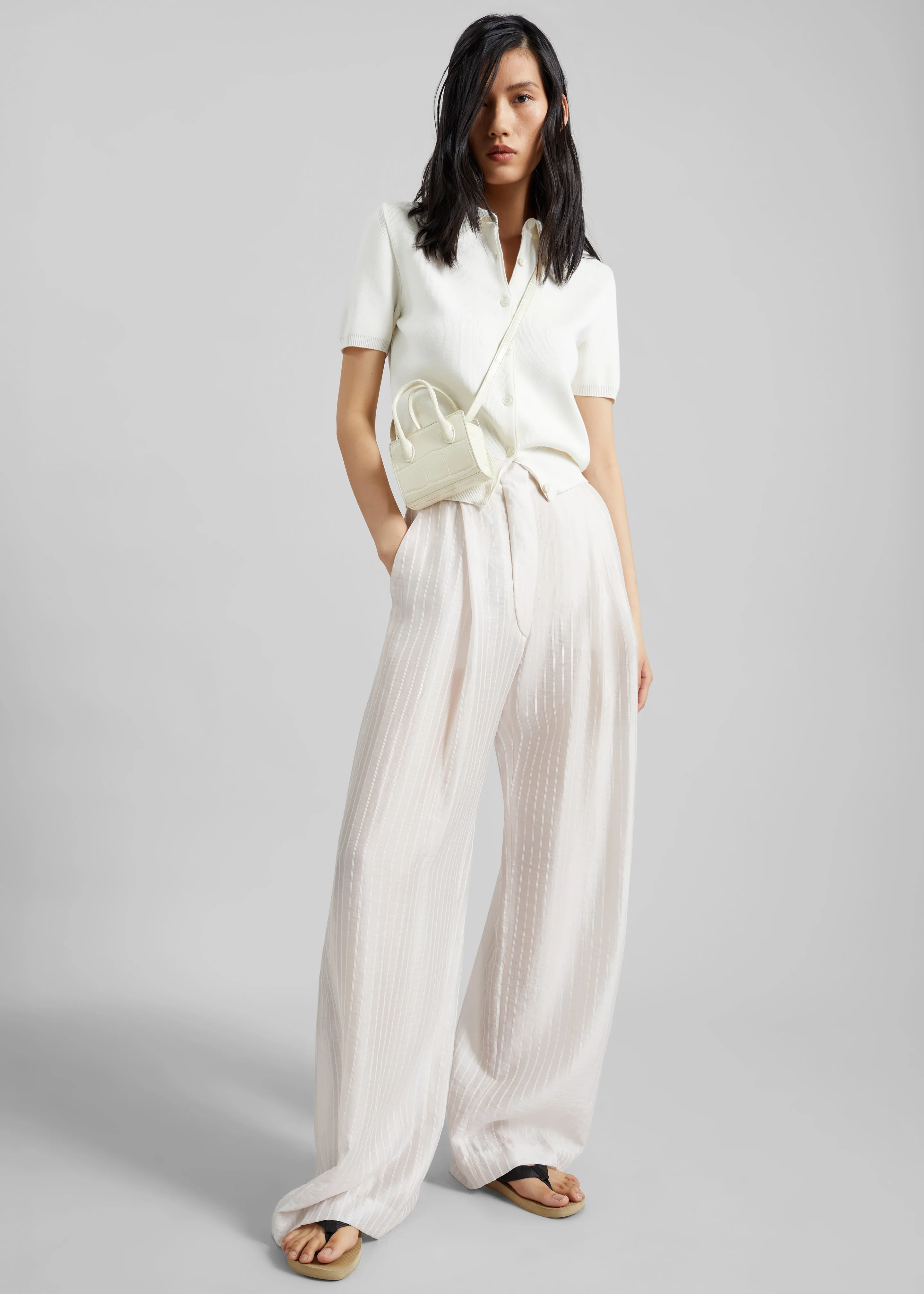 Amelot Knit Short Sleeve Cardigan - White - Image 5
