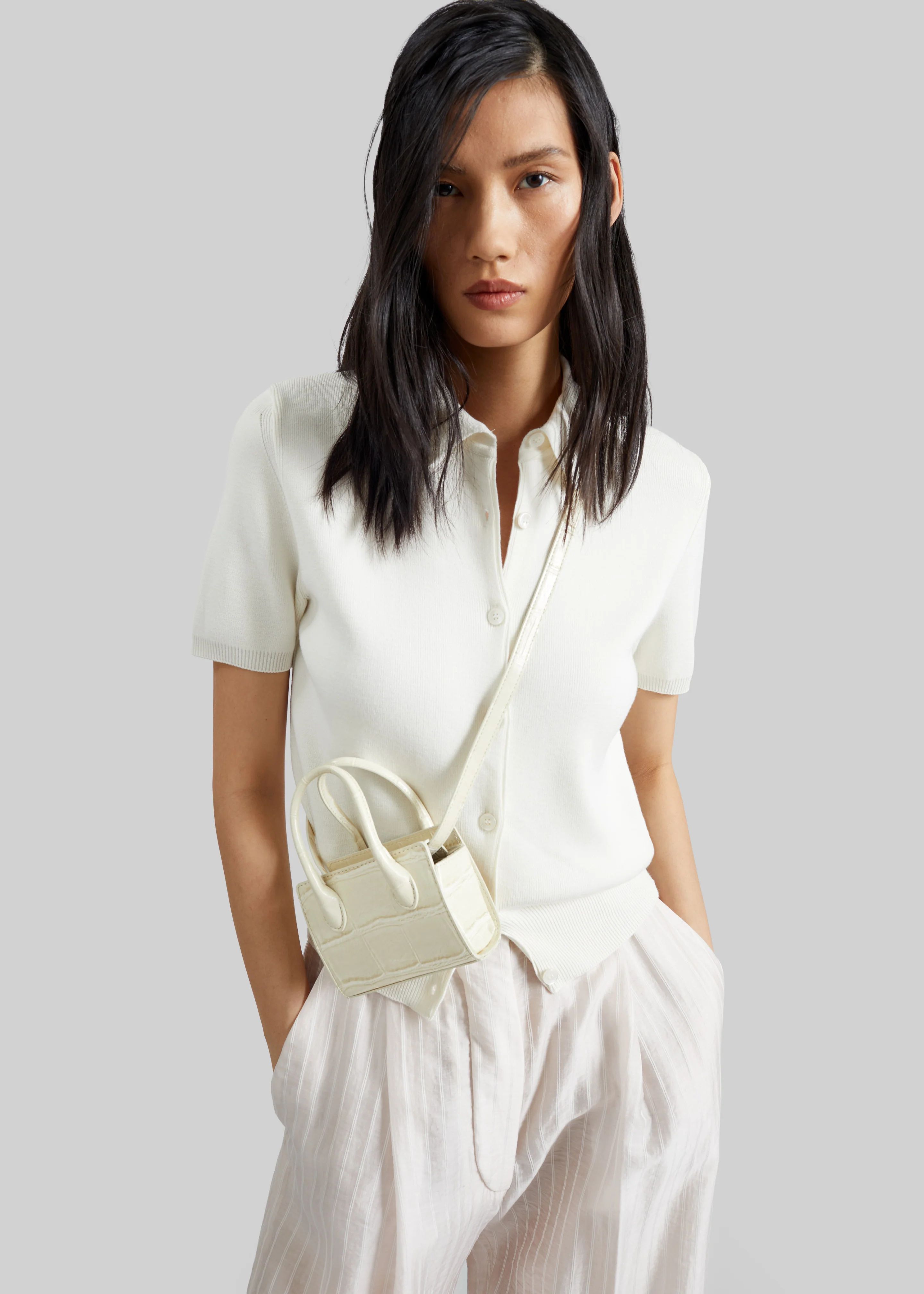 Amelot Knit Short Sleeve Cardigan - White - Image 6
