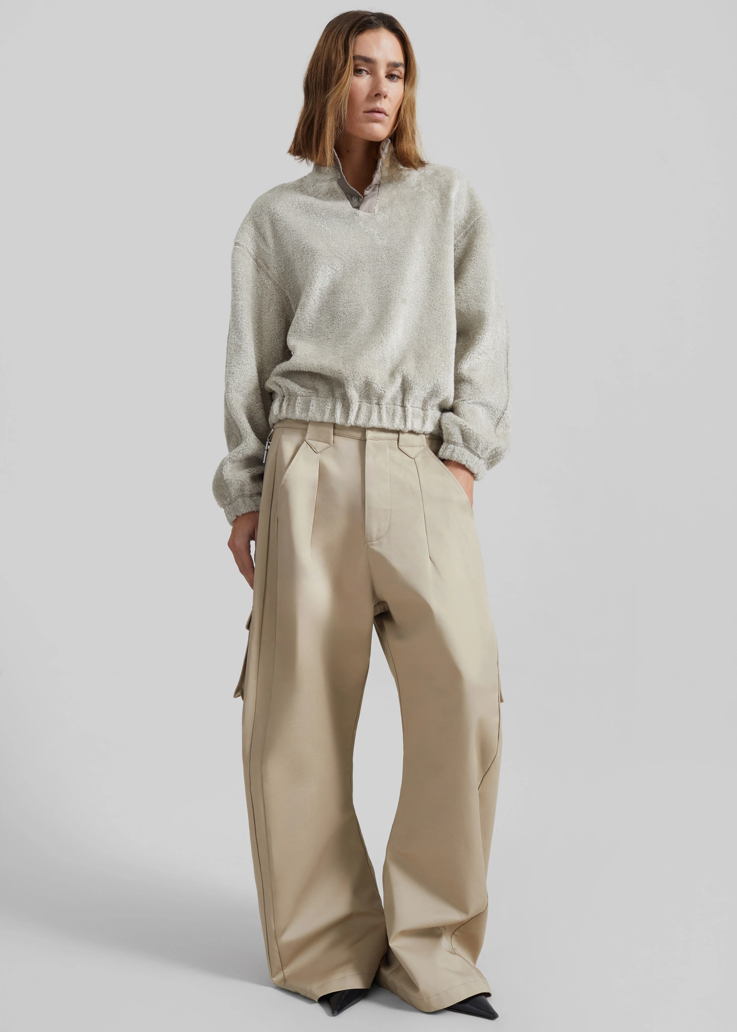 Amomento Fluffy Oversized Half Neck Pullover - Grey - Image 3