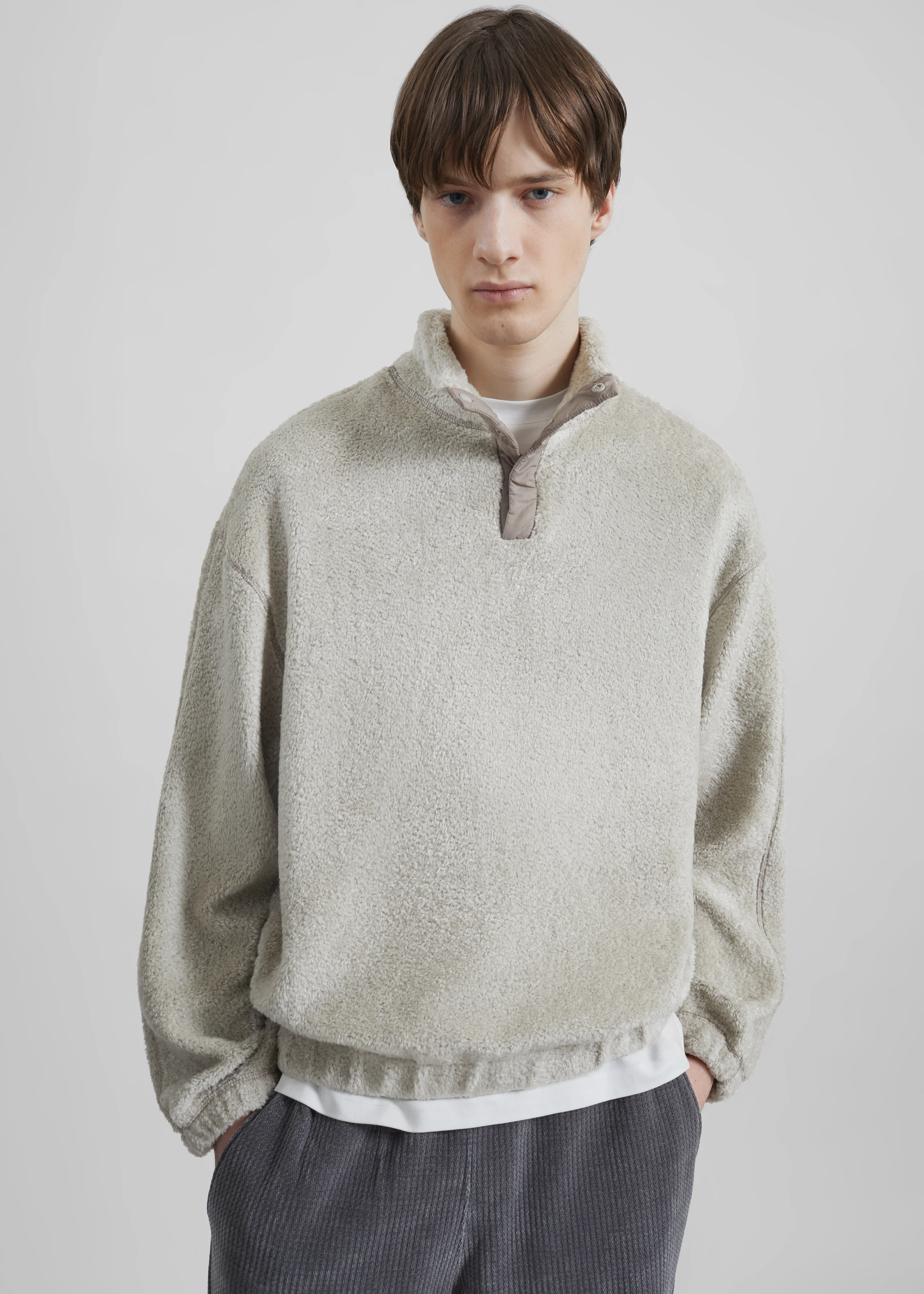 Amomento Fluffy Oversized Half Neck Pullover - Grey - Image 4