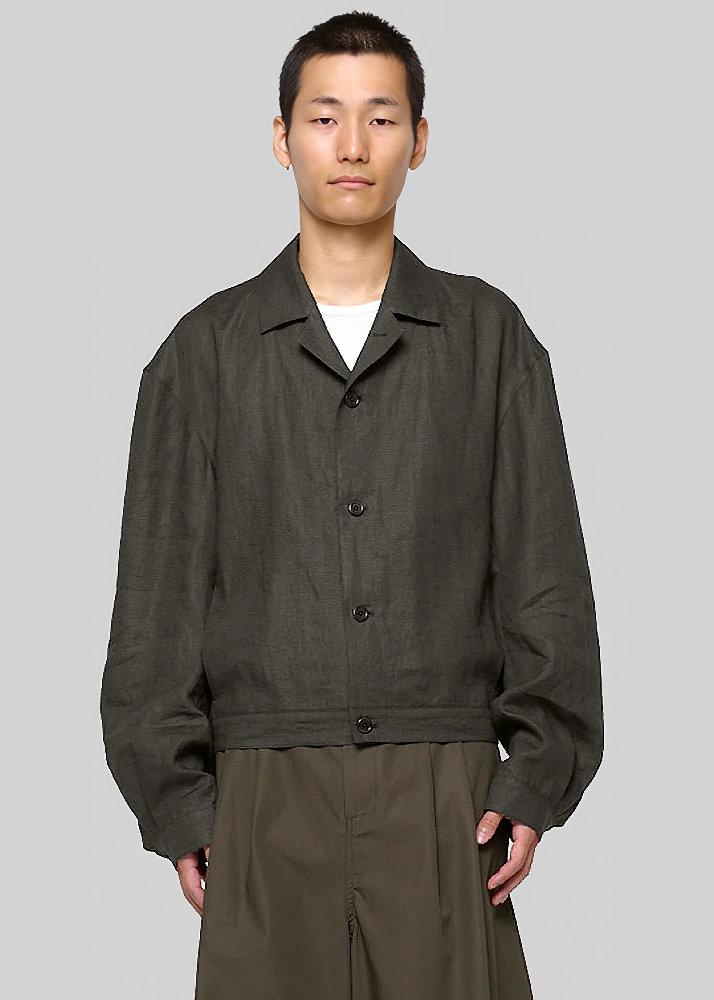 Amomento Linen Crop Jacket - Khaki Grey
