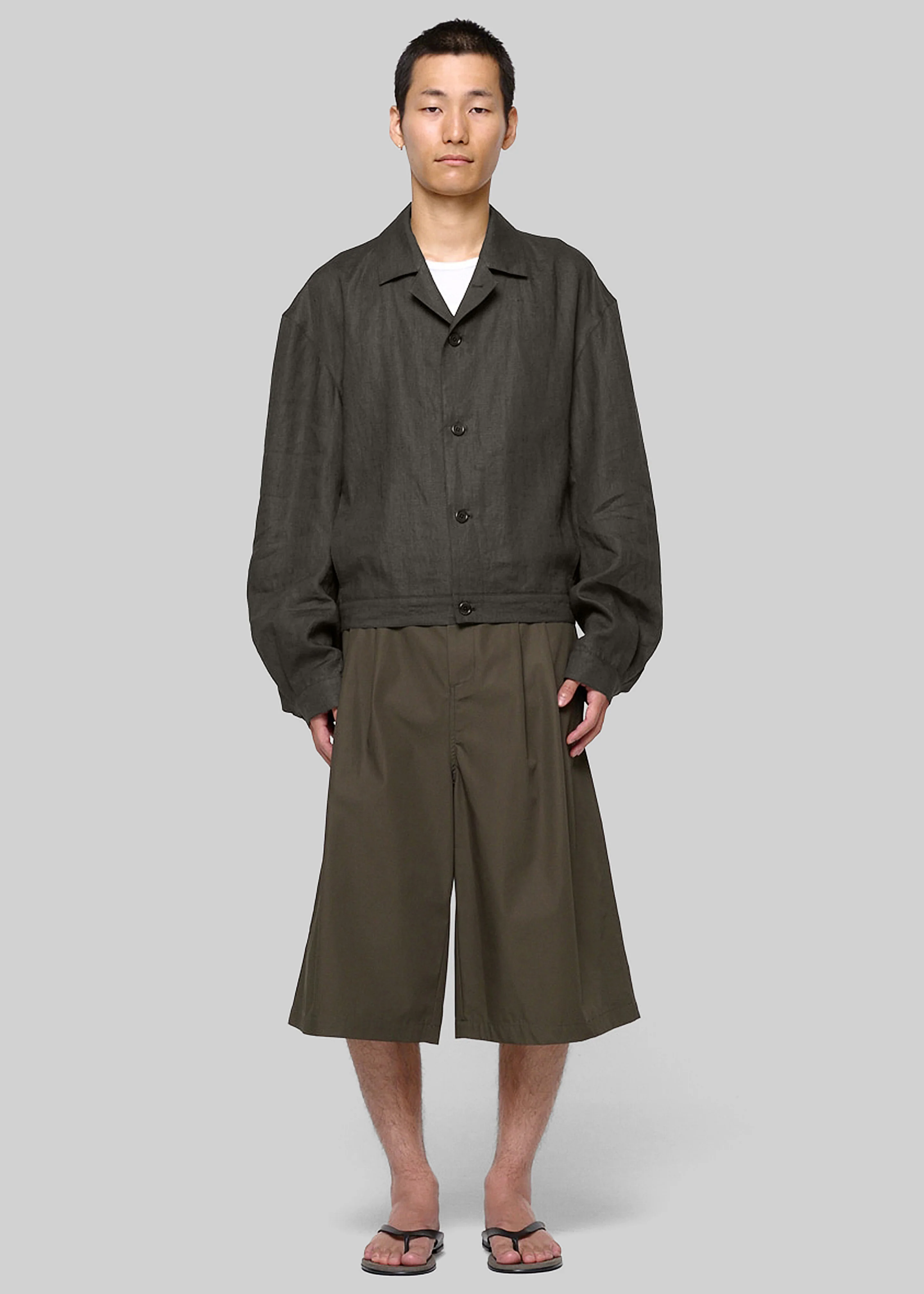 Amomento Linen Crop Jacket - Khaki Grey - Image 4