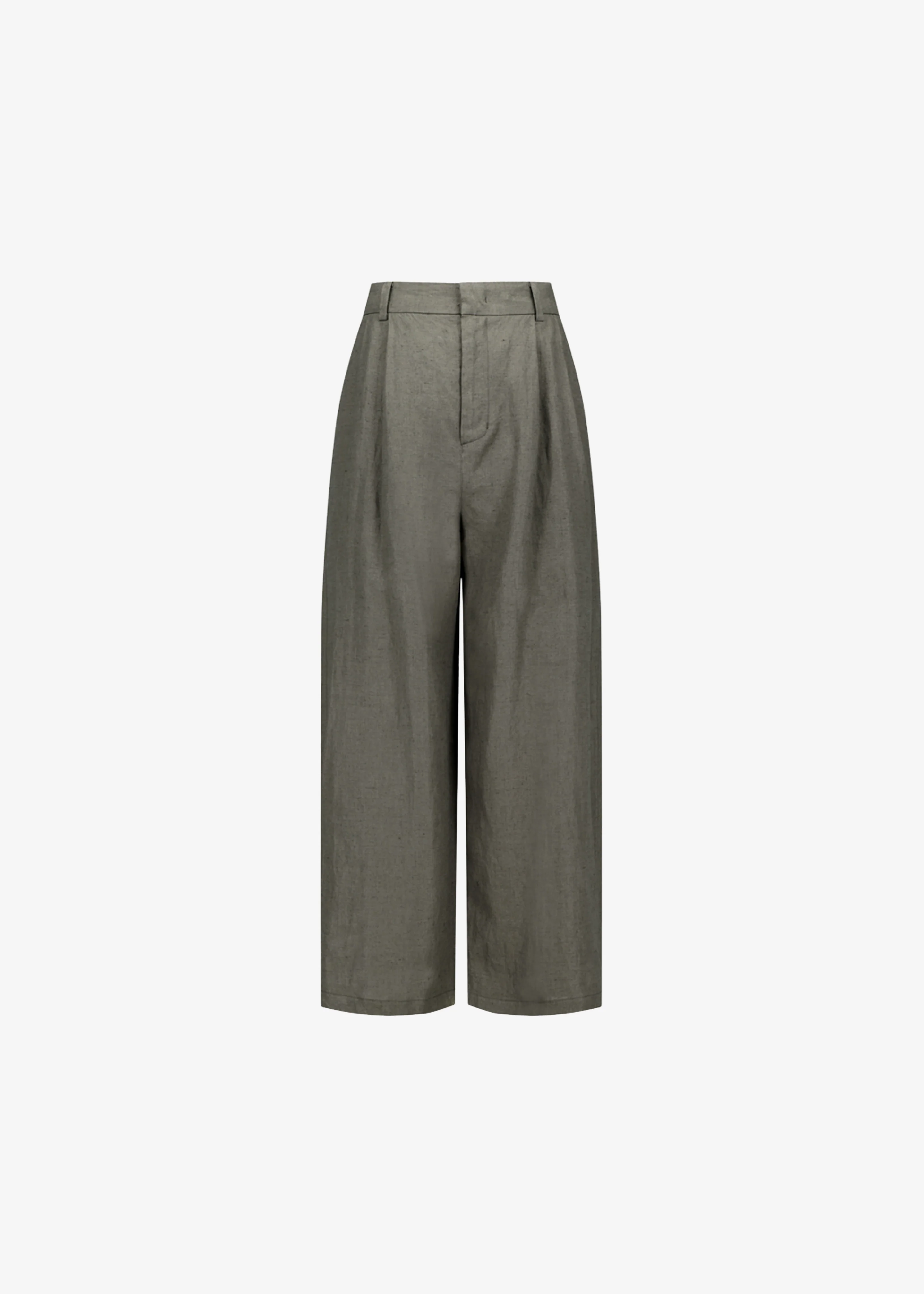Amomento Linen Two Tuck Wide Pants - Khaki - Image 8
