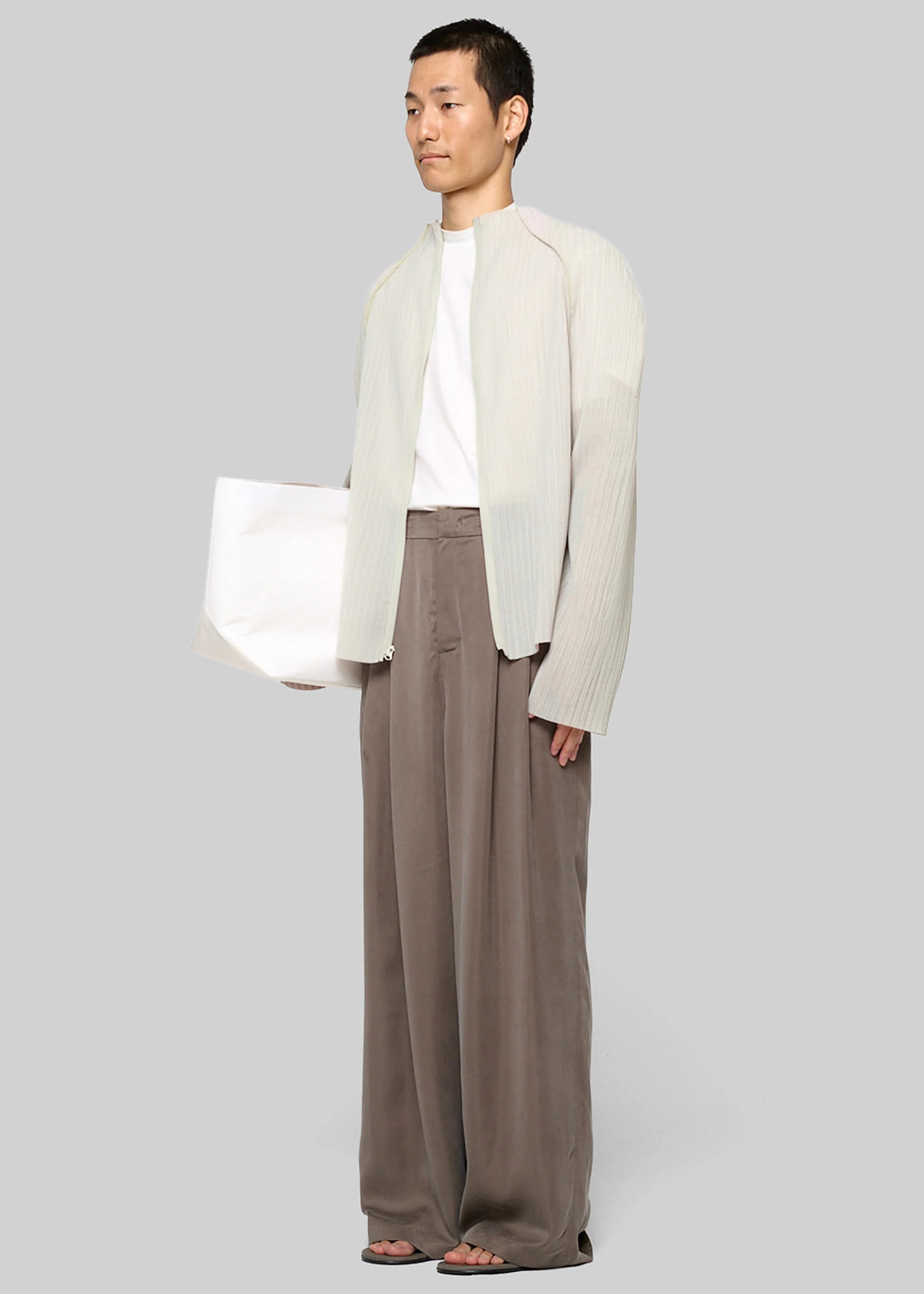 Amomento Pleats Zip Up Jumper - Beige - Image 2