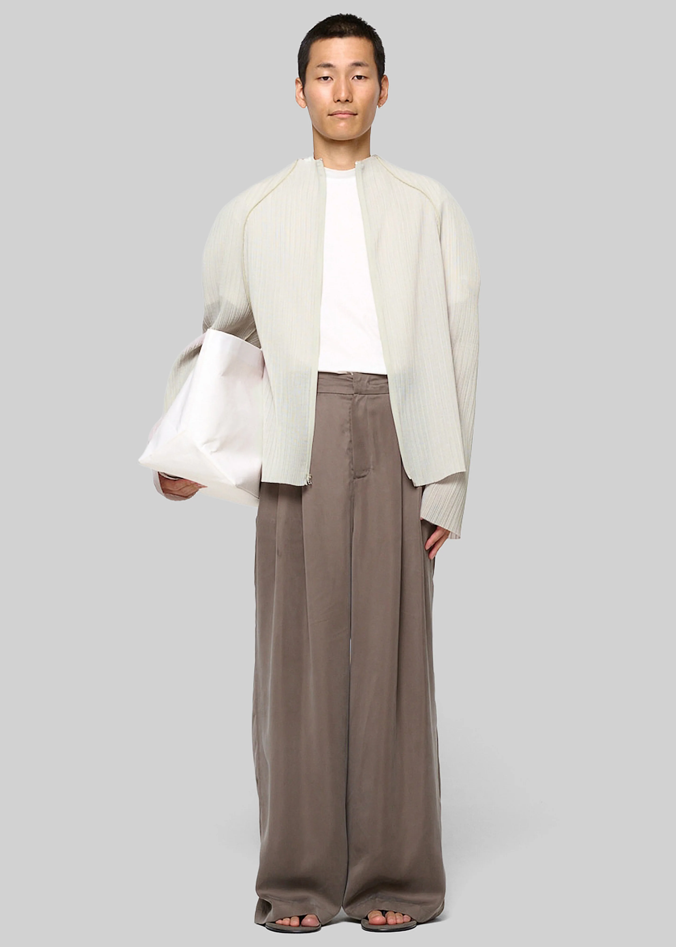 Amomento Pleats Zip Up Jumper - Beige - Image 3