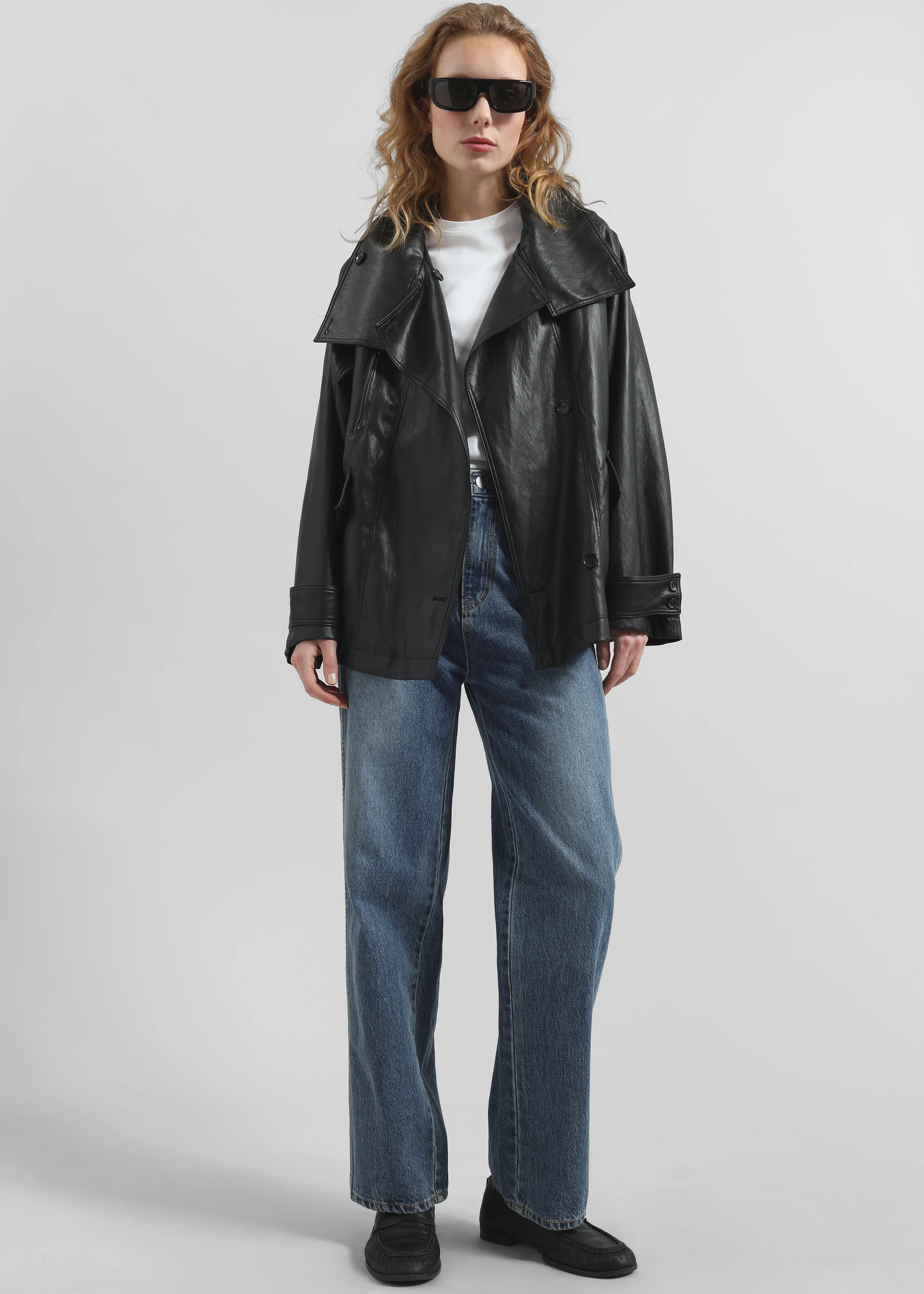 Amunta Faux Leather Trench Jacket - Black - Image 3