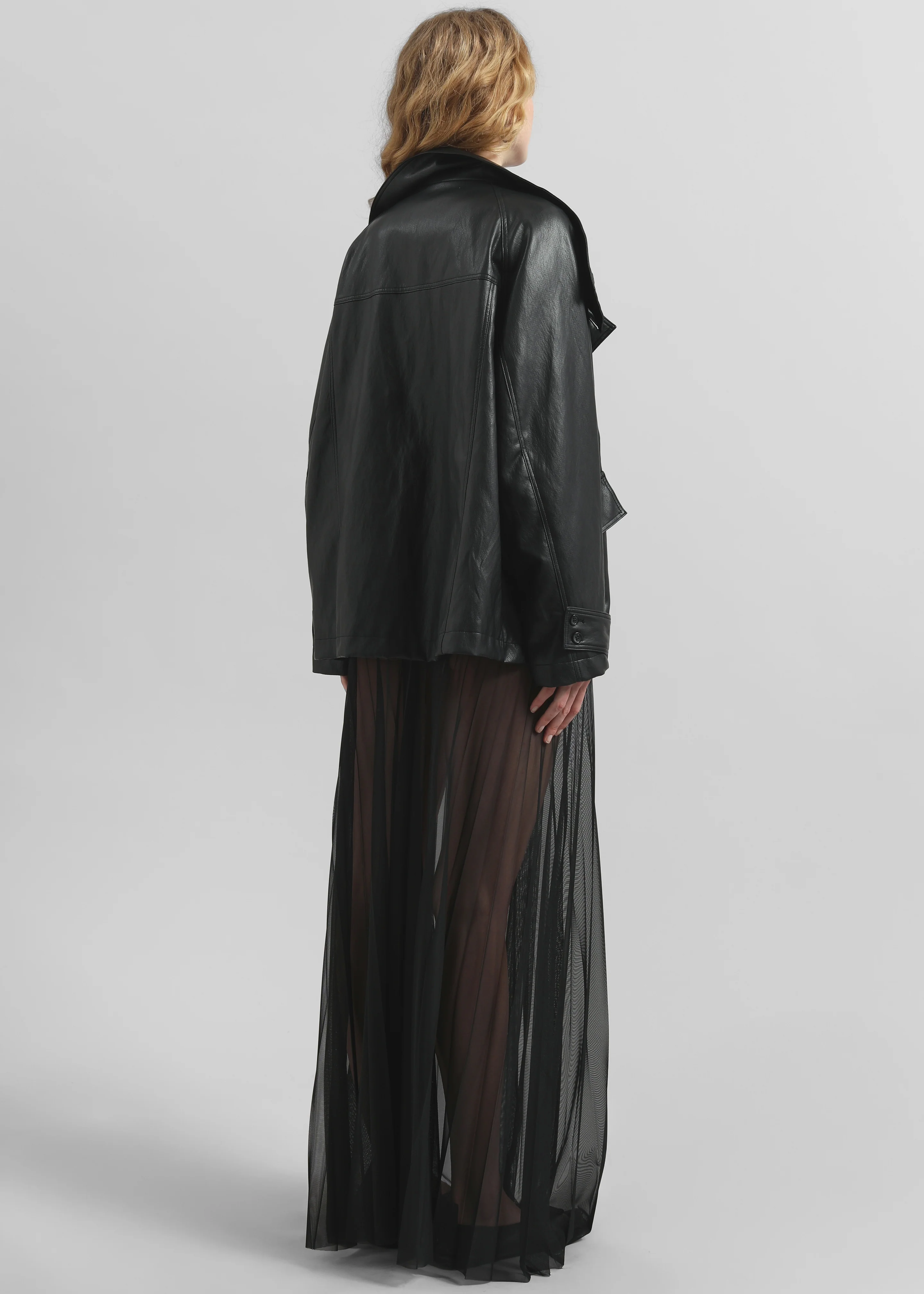 Amunta Faux Leather Trench Jacket - Black - Image 8