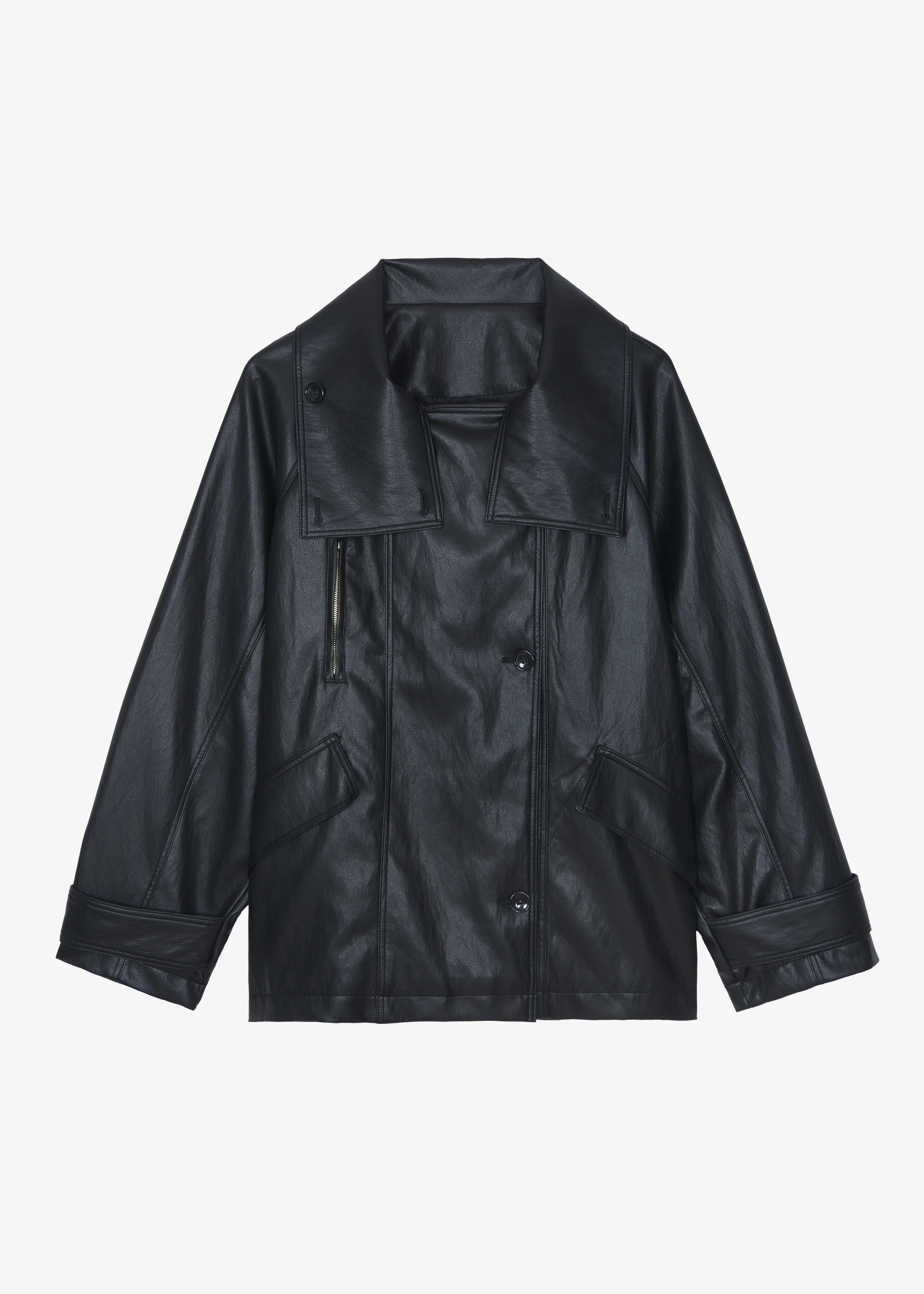 Amunta Faux Leather Trench Jacket - Black - Image 9